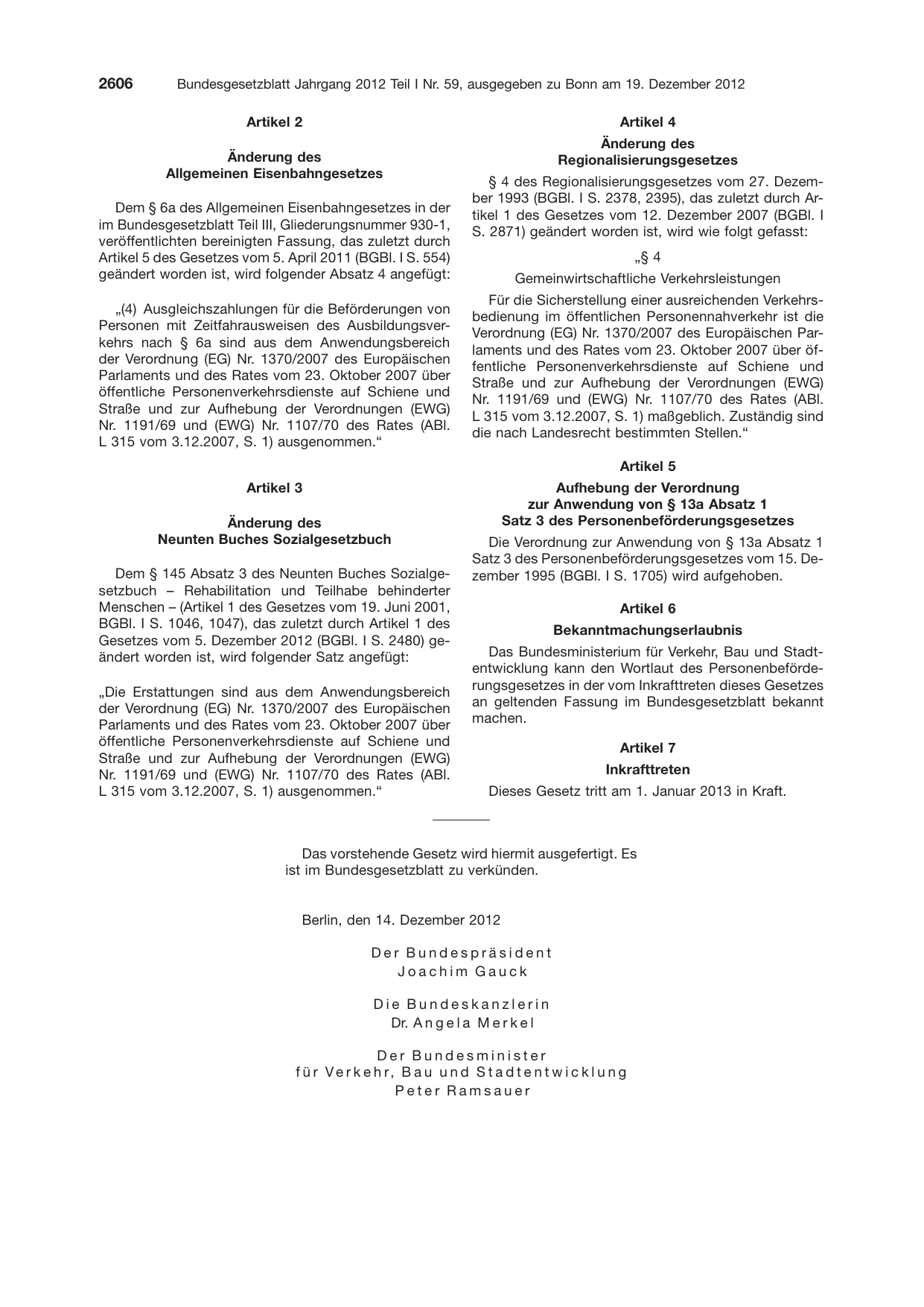 BGBl. 2012, Seite 2606 — Originalseite als Abbildung
