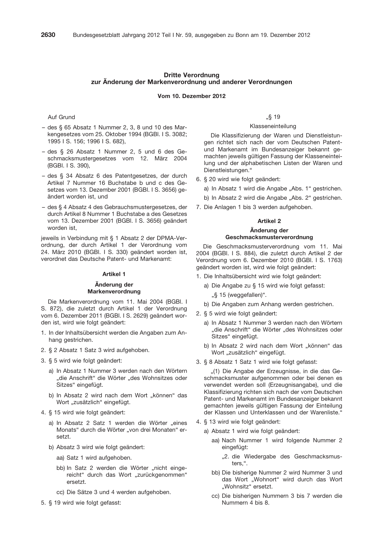 BGBl. 2012, Seite 2630 — Originalseite als Abbildung