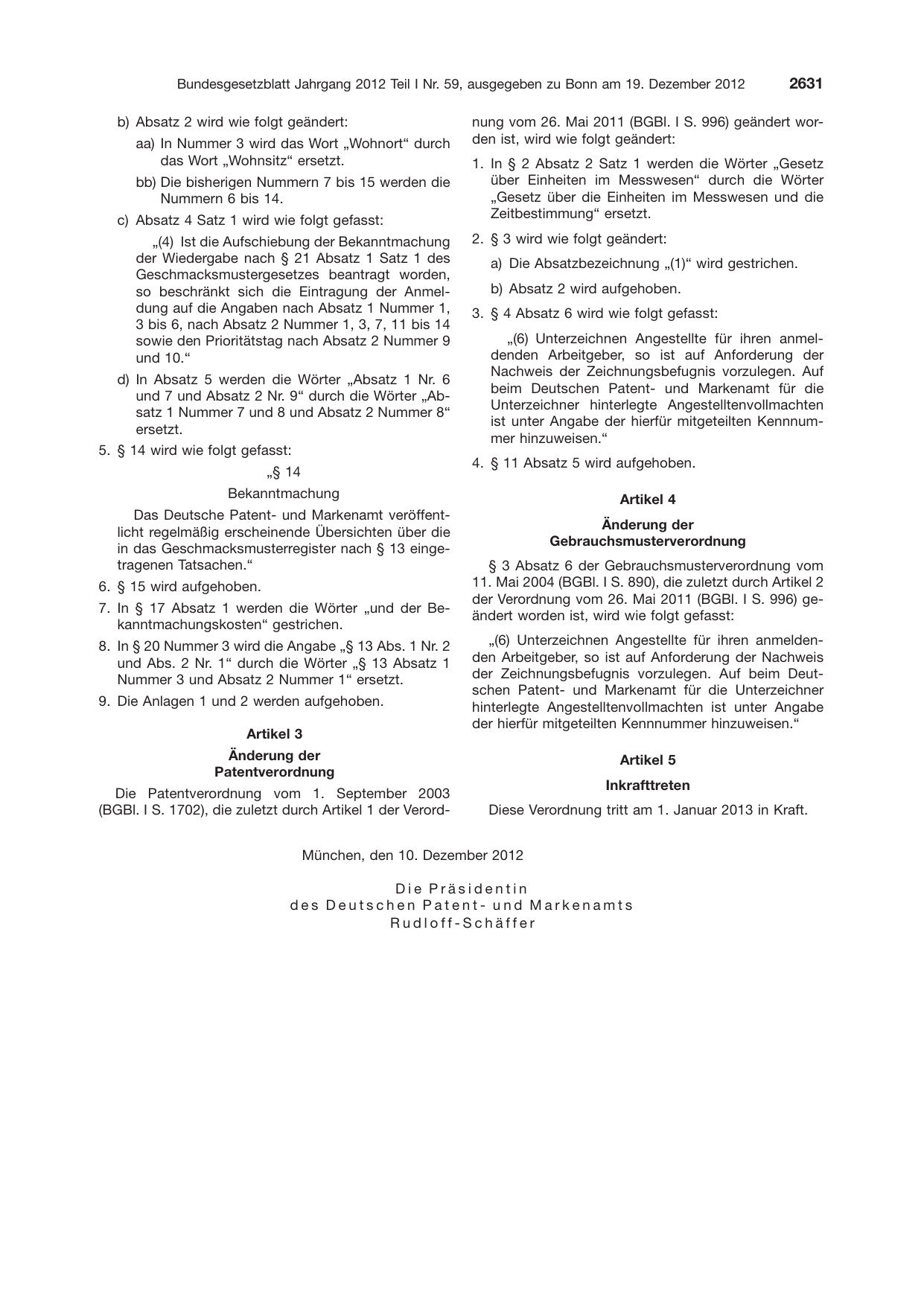BGBl. 2012, Seite 2631 — Originalseite als Abbildung