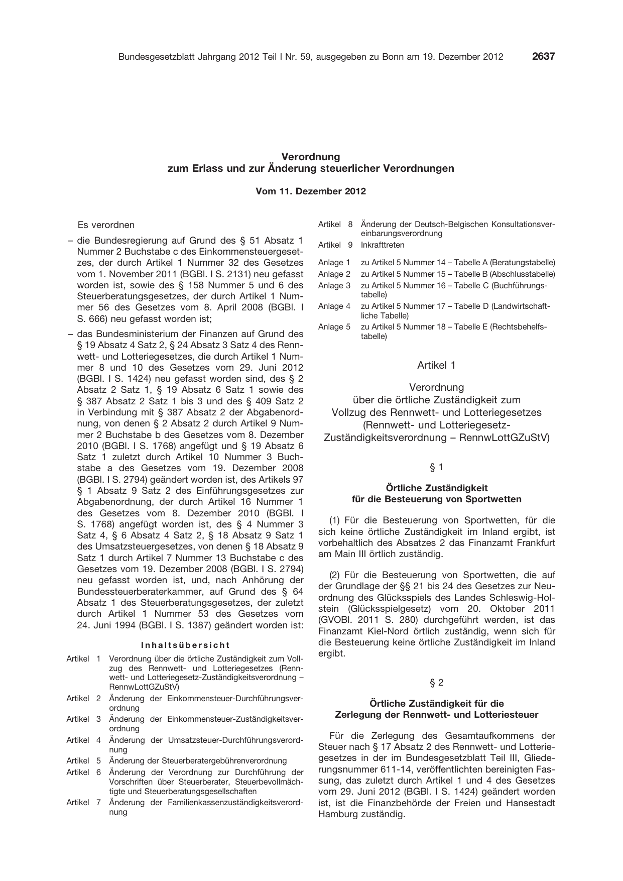 BGBl. 2012, Seite 2637 — Originalseite als Abbildung