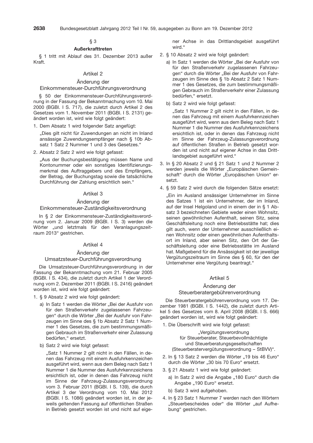 BGBl. 2012, Seite 2638 — Originalseite als Abbildung