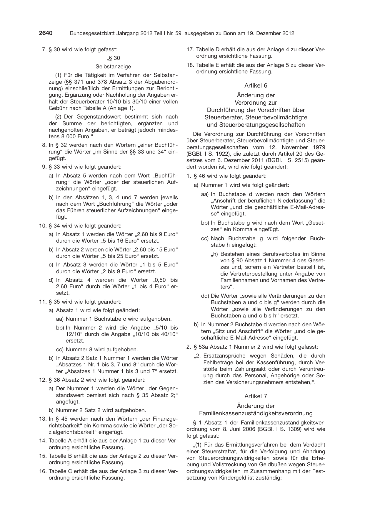 BGBl. 2012, Seite 2640 — Originalseite als Abbildung