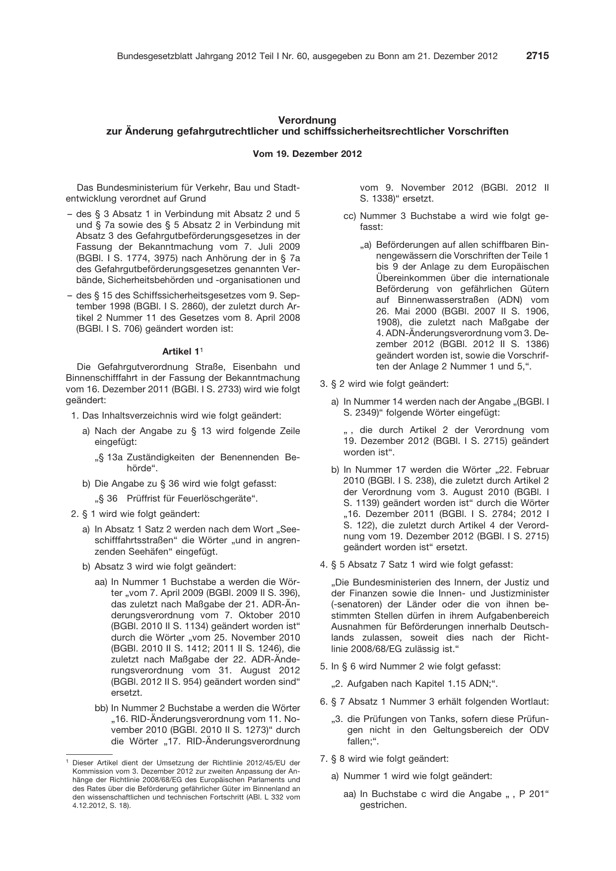 BGBl. 2012, Seite 2715 — Originalseite als Abbildung