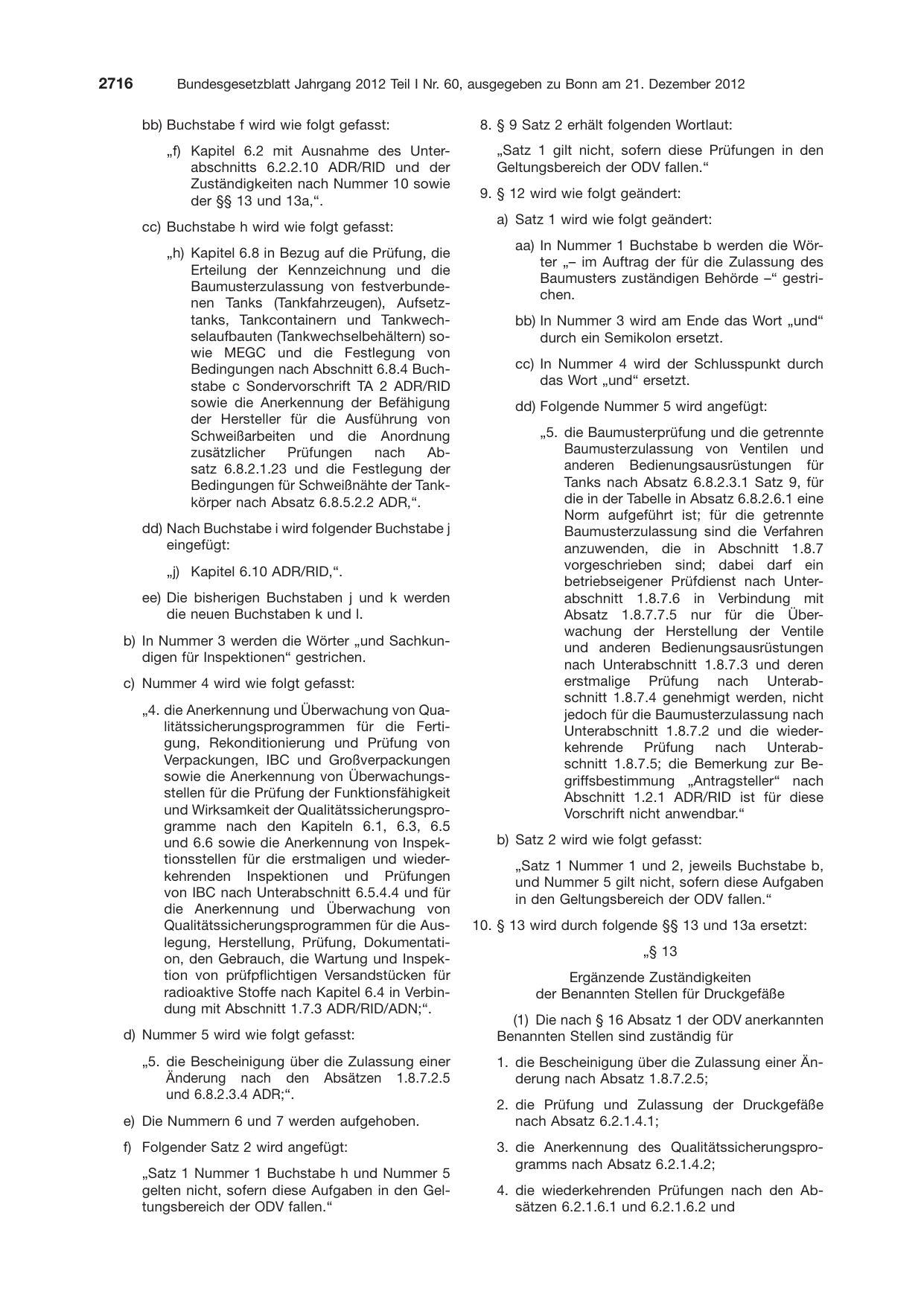 BGBl. 2012, Seite 2716 — Originalseite als Abbildung
