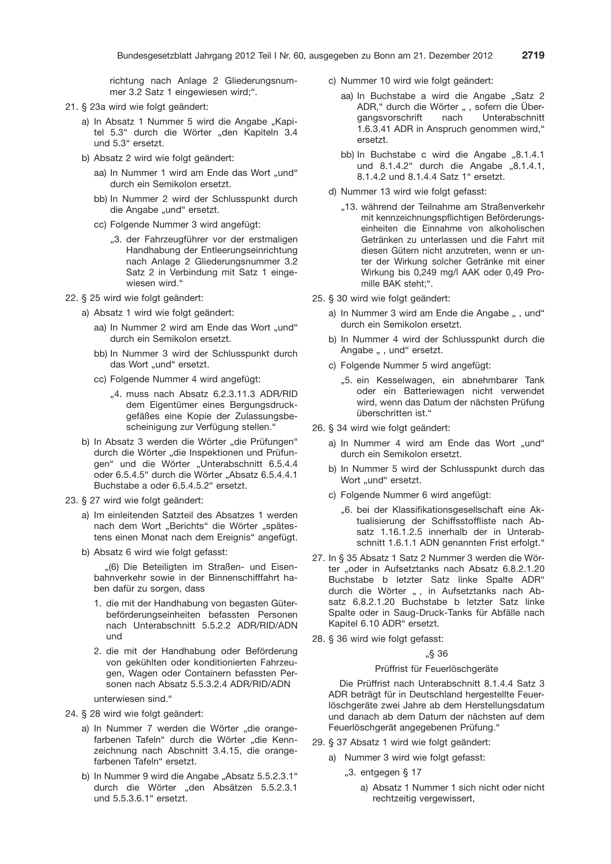 BGBl. 2012, Seite 2719 — Originalseite als Abbildung