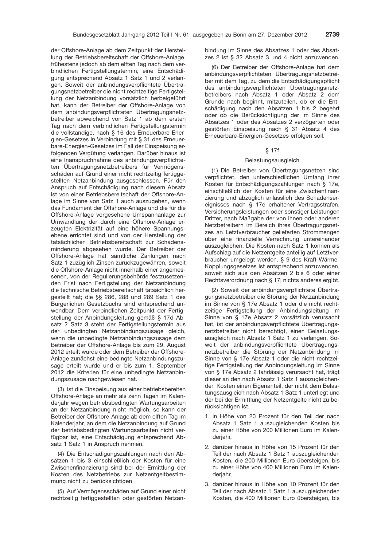 BGBl. 2012, Seite 2739 — Originalseite als Abbildung