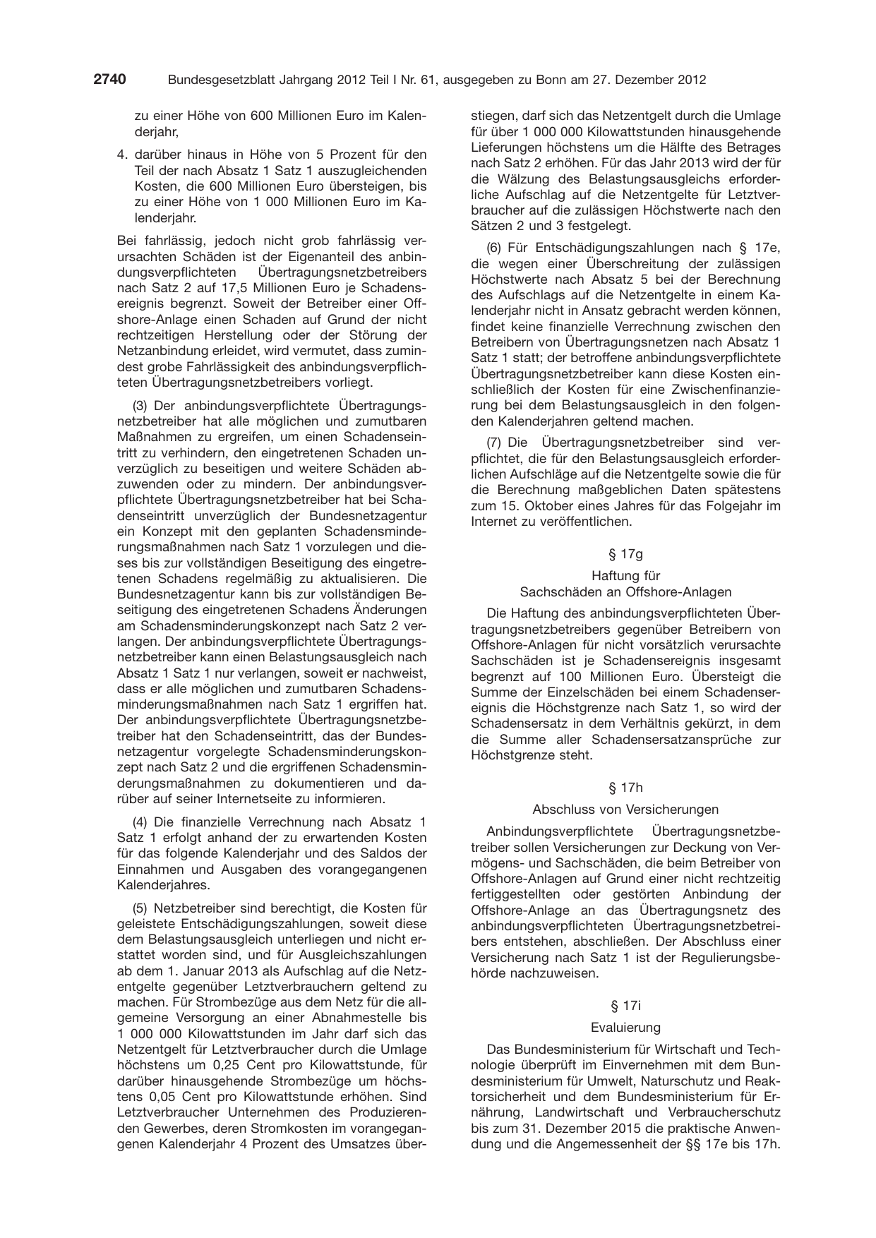 BGBl. 2012, Seite 2740 — Originalseite als Abbildung