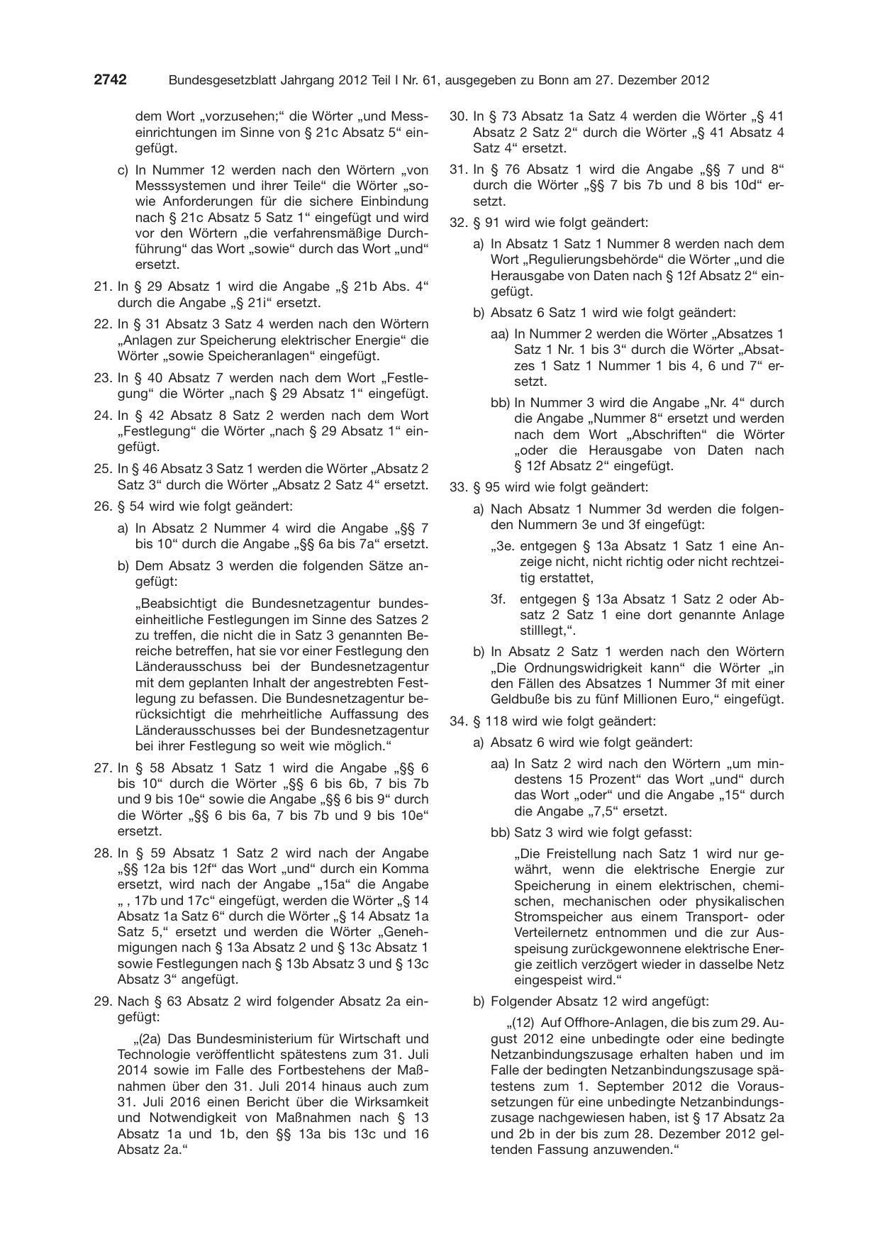 BGBl. 2012, Seite 2742 — Originalseite als Abbildung