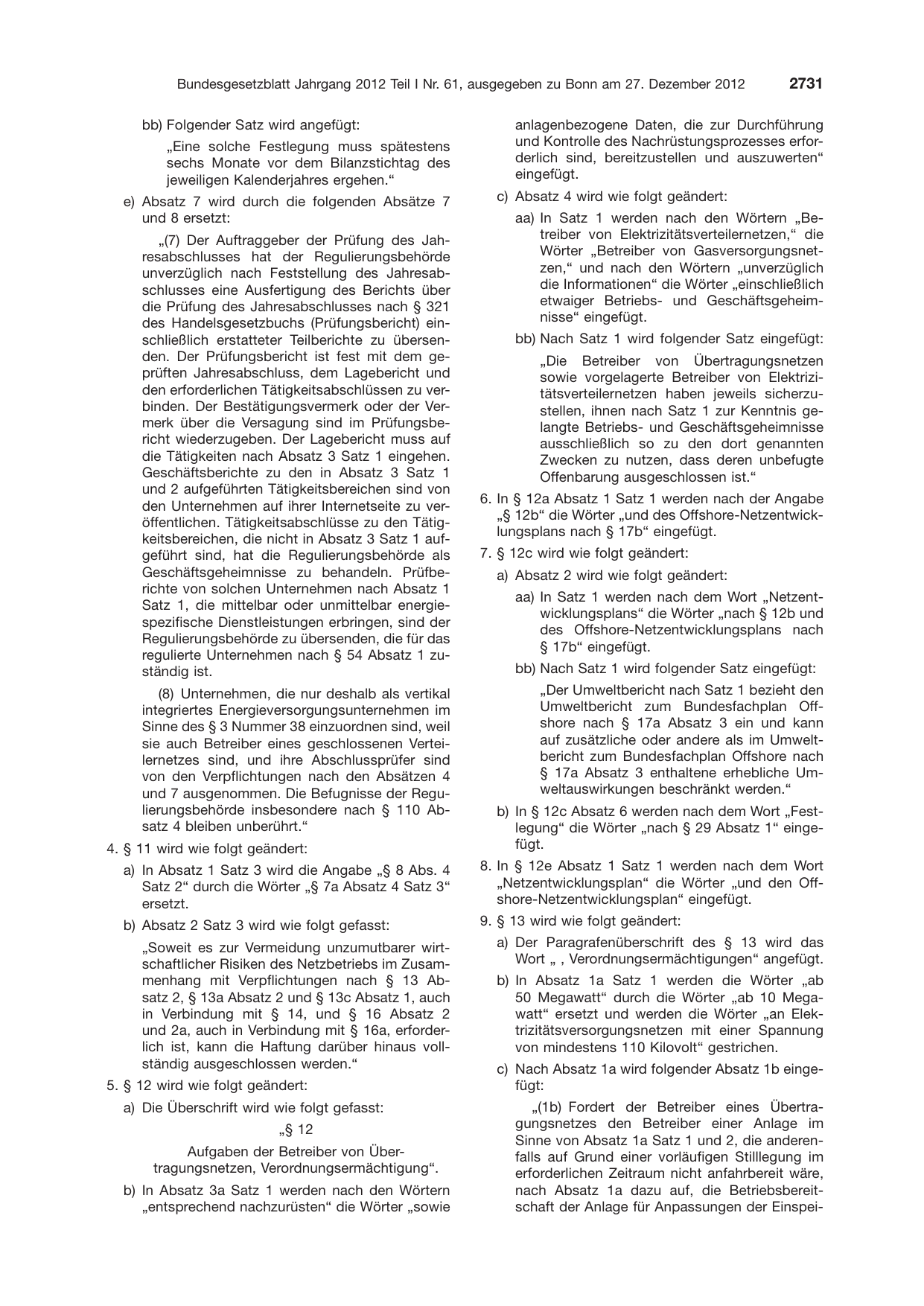 BGBl. 2012, Seite 2731 — Originalseite als Abbildung