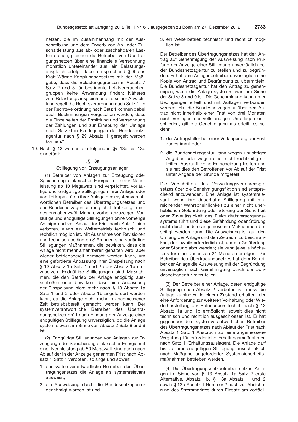 BGBl. 2012, Seite 2733 — Originalseite als Abbildung