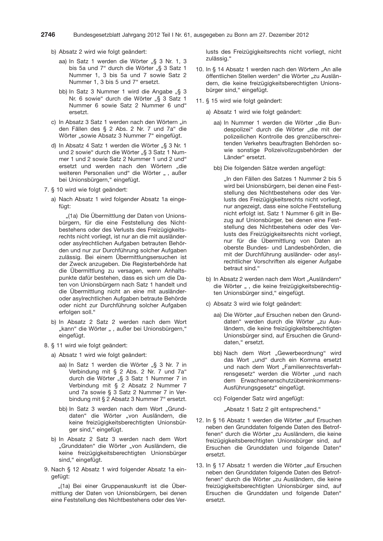BGBl. 2012, Seite 2746 — Originalseite als Abbildung