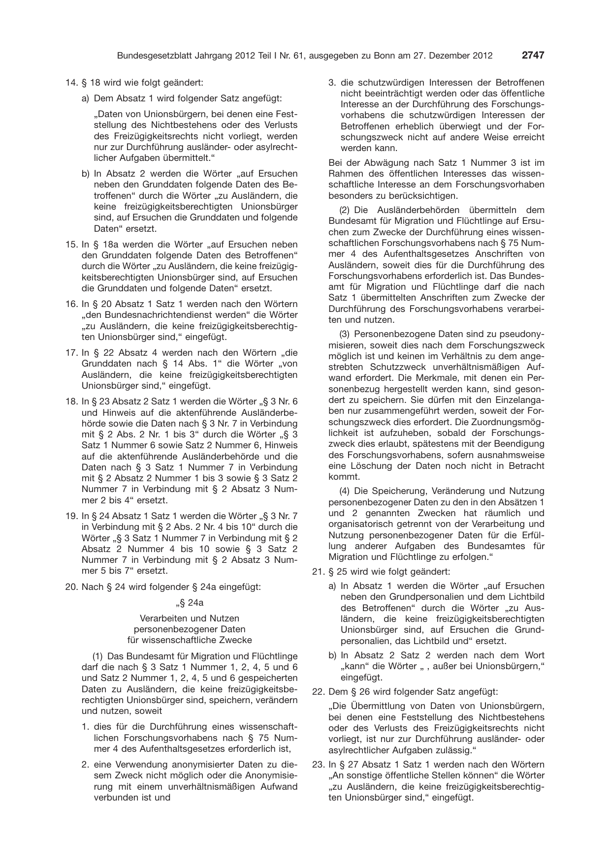 BGBl. 2012, Seite 2747 — Originalseite als Abbildung