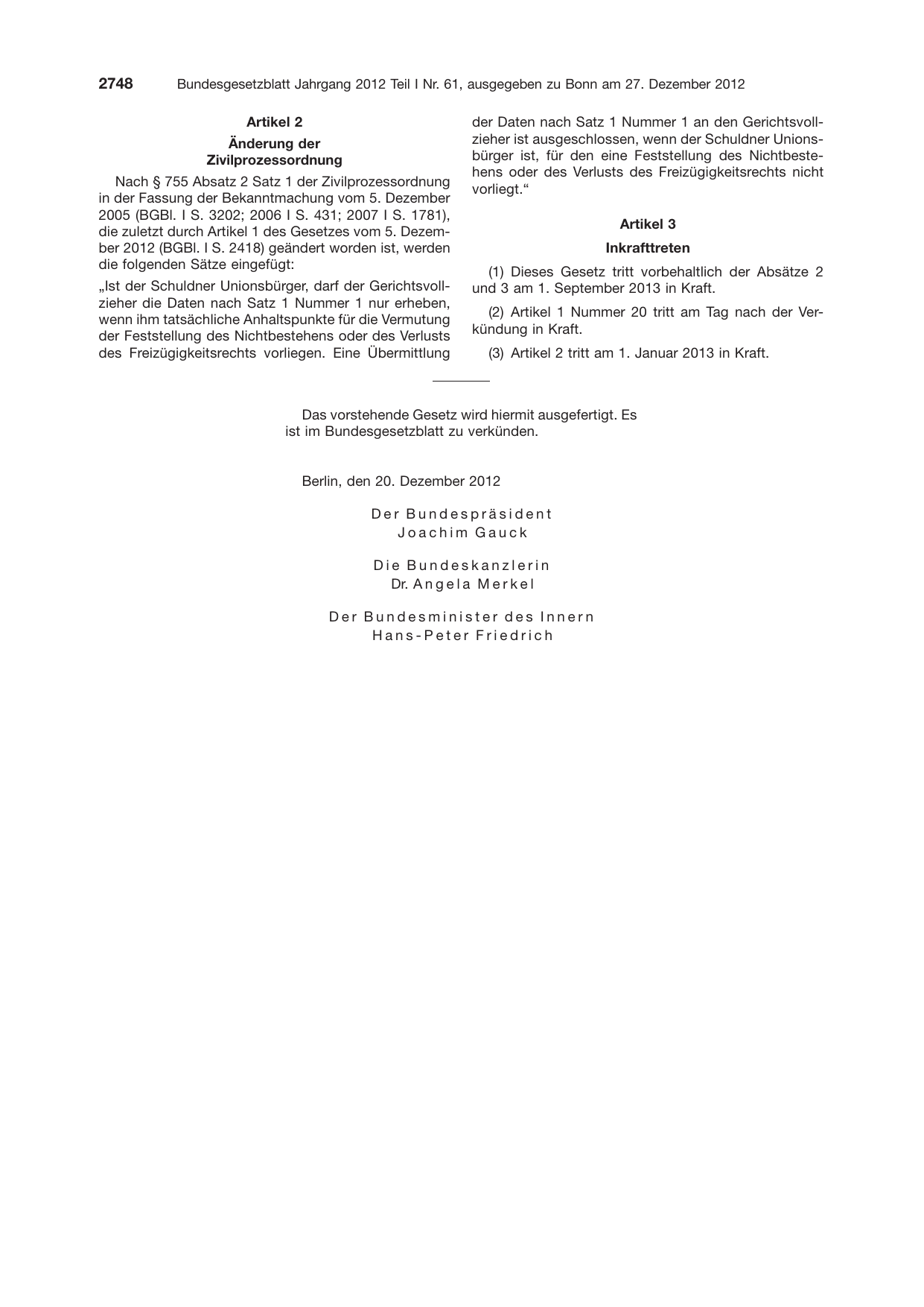 BGBl. 2012, Seite 2748 — Originalseite als Abbildung