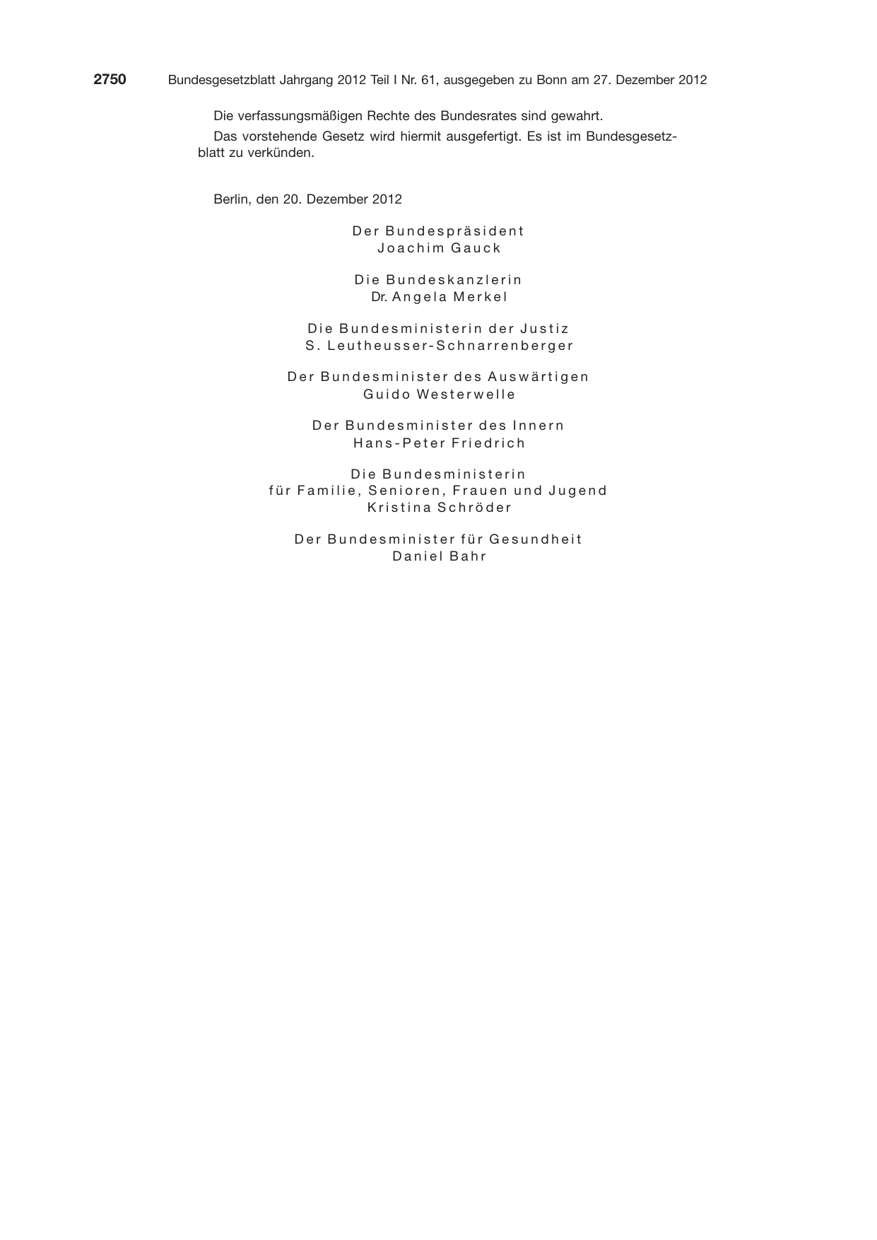 BGBl. 2012, Seite 2750 — Originalseite als Abbildung