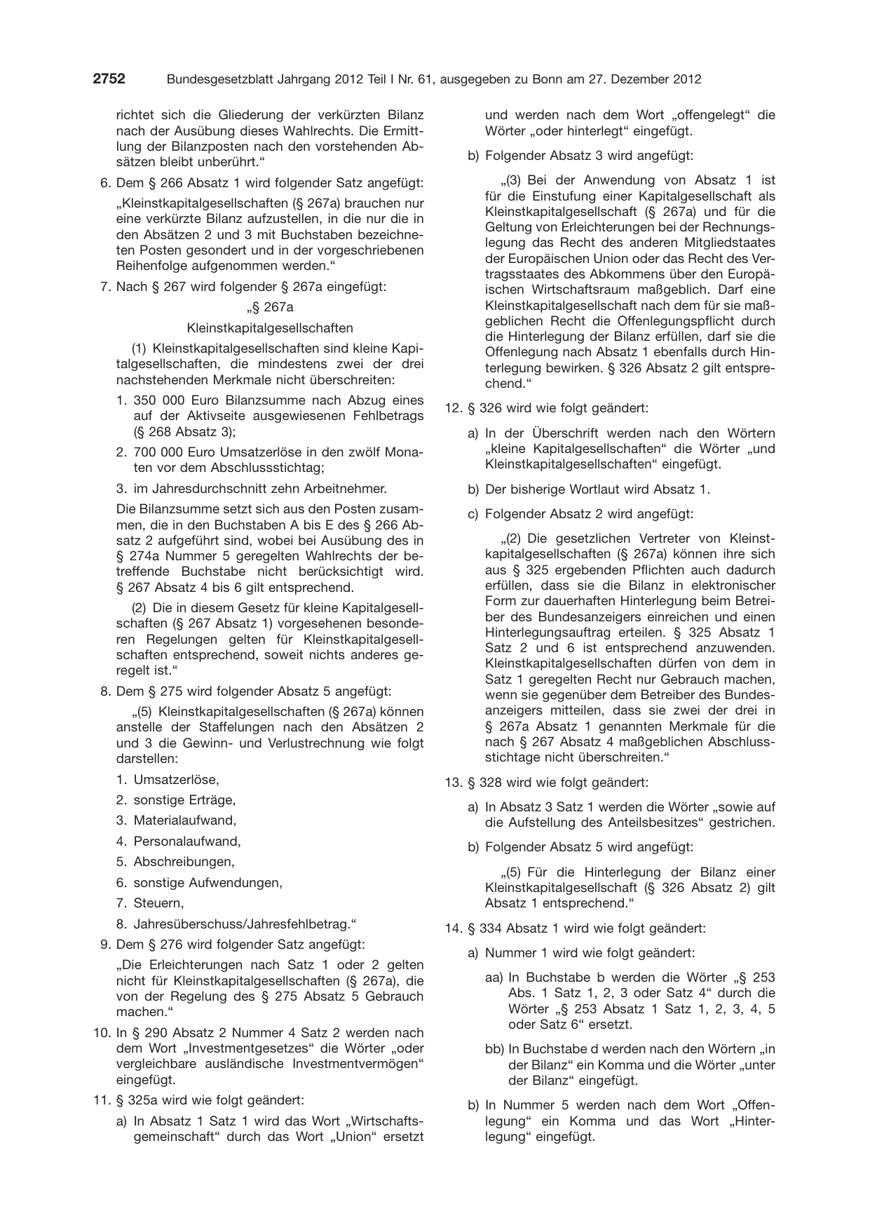 BGBl. 2012, Seite 2752 — Originalseite als Abbildung