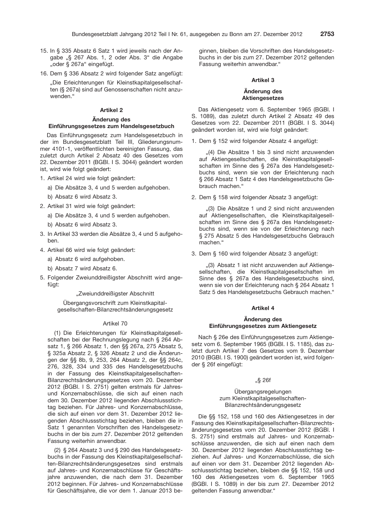 BGBl. 2012, Seite 2753 — Originalseite als Abbildung