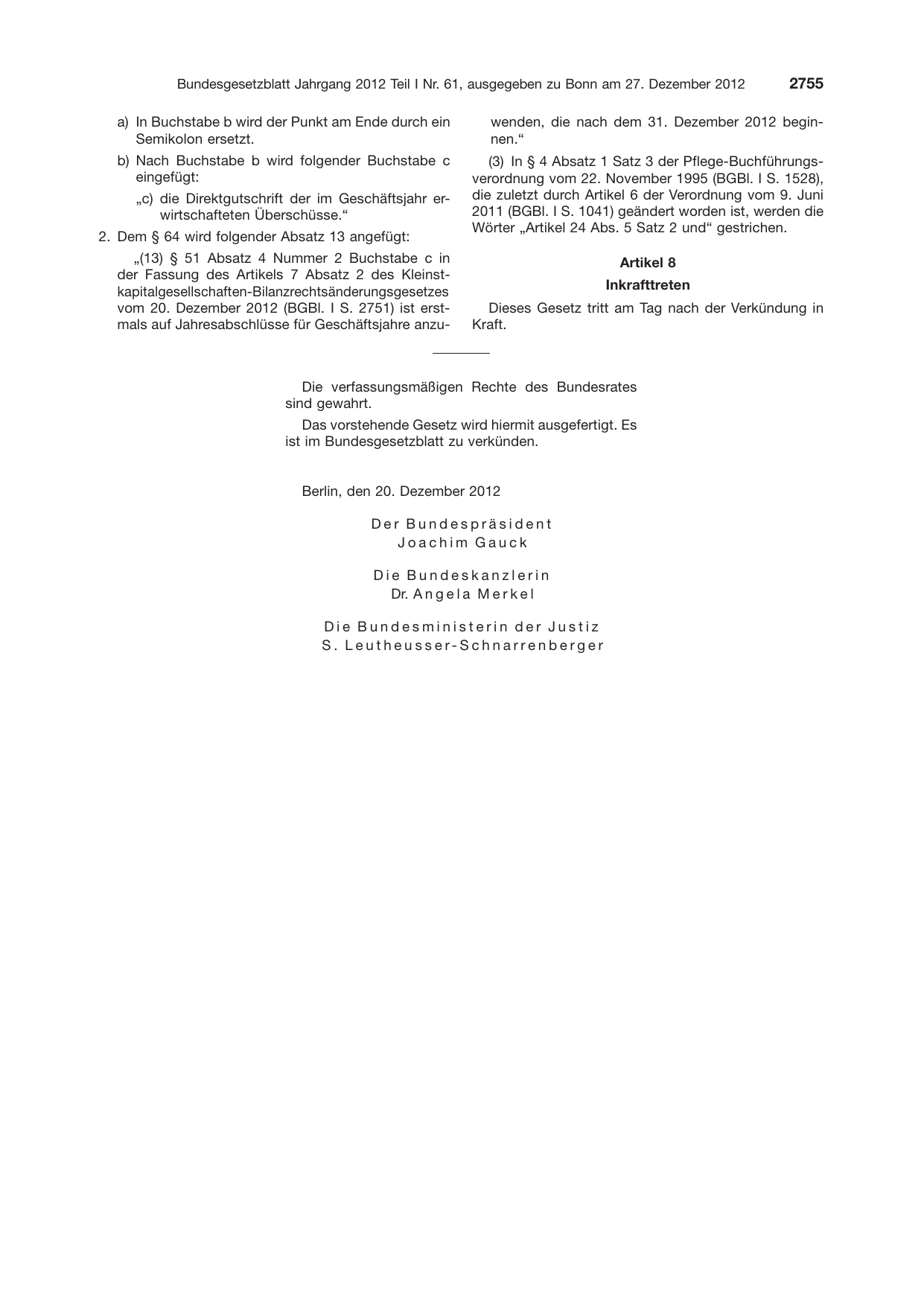 BGBl. 2012, Seite 2755 — Originalseite als Abbildung