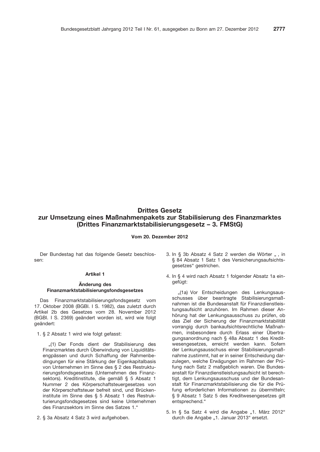BGBl. 2012, Seite 2777 — Originalseite als Abbildung