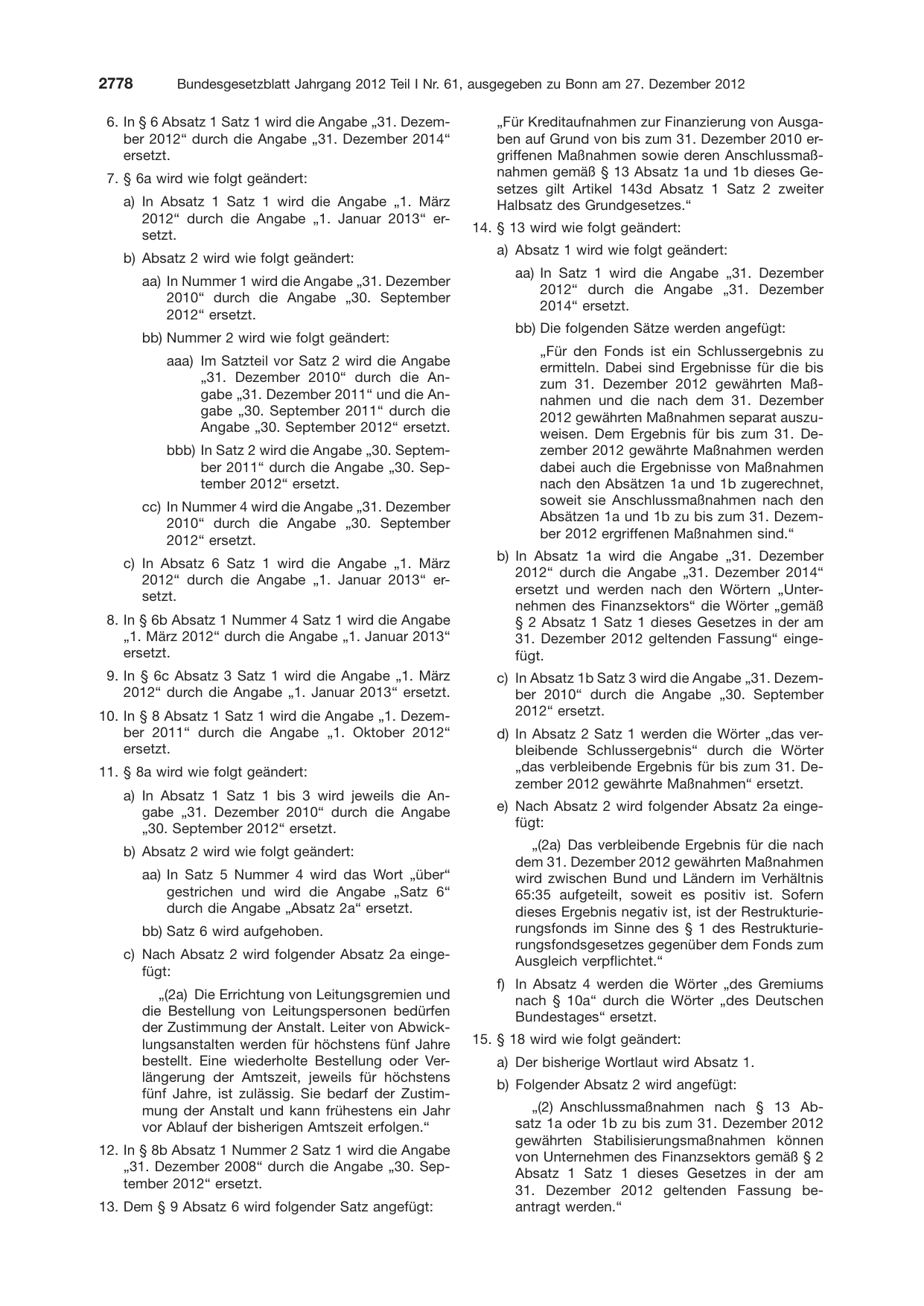 BGBl. 2012, Seite 2778 — Originalseite als Abbildung