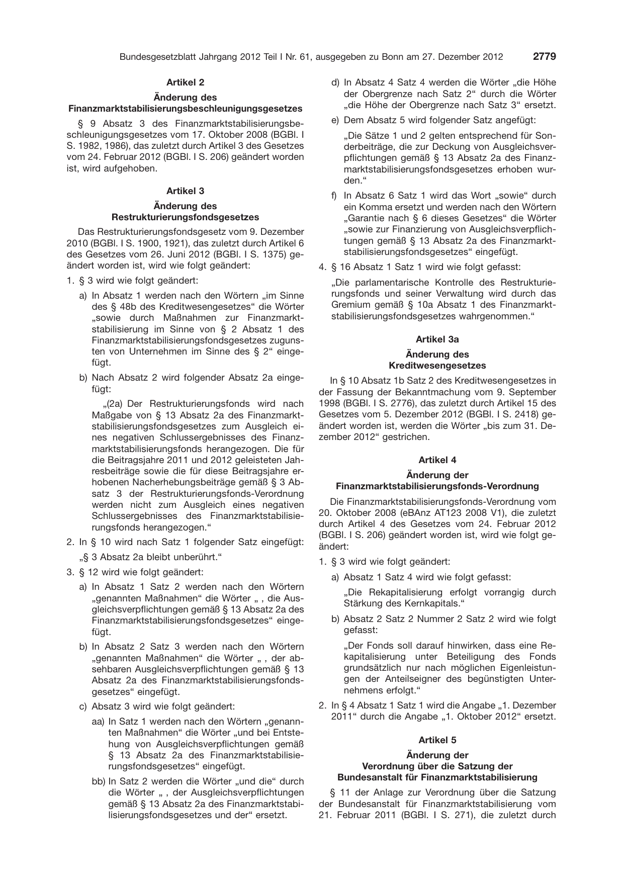 BGBl. 2012, Seite 2779 — Originalseite als Abbildung