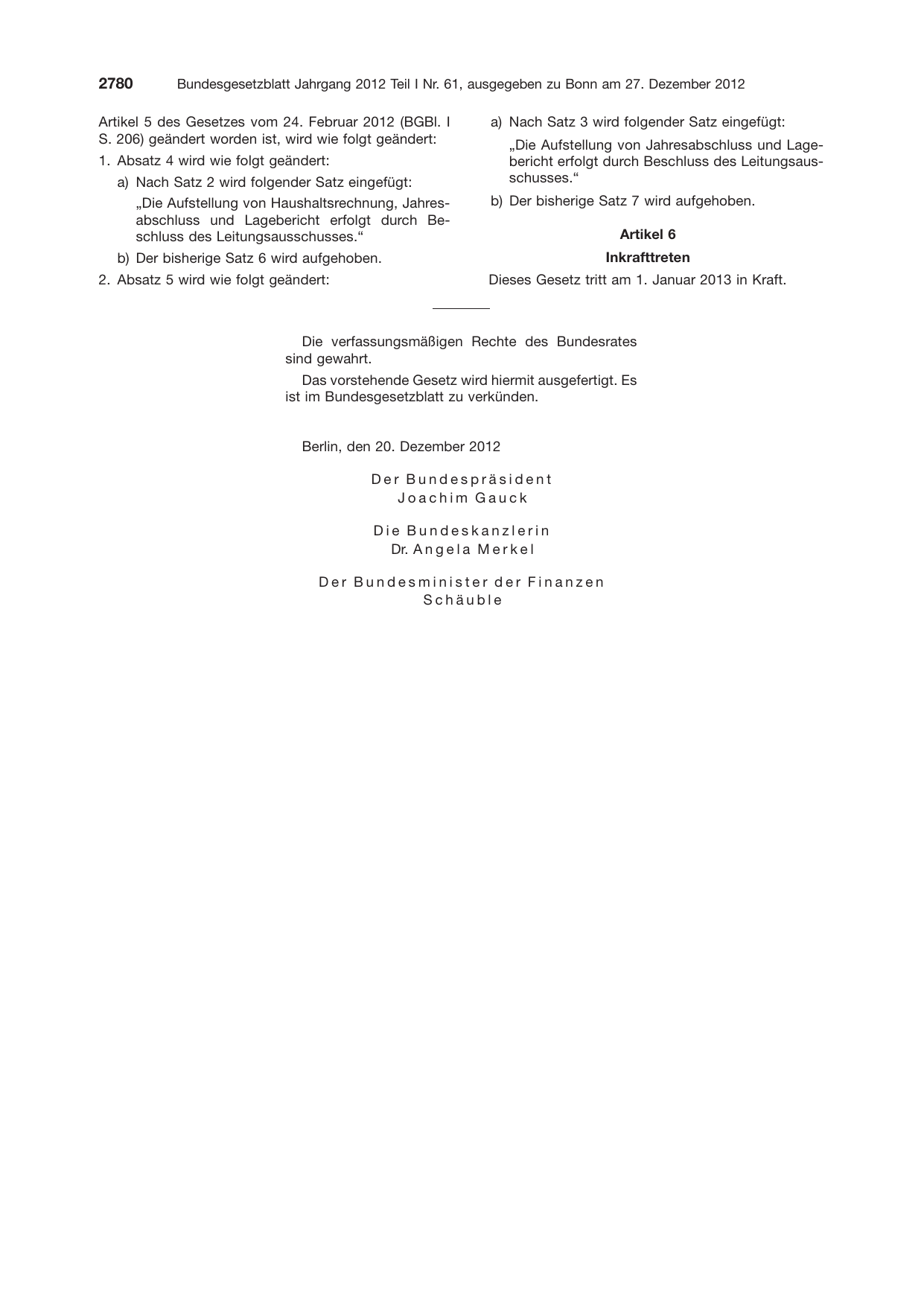 BGBl. 2012, Seite 2780 — Originalseite als Abbildung