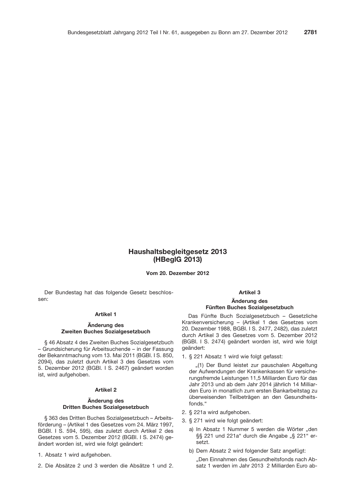 BGBl. 2012, Seite 2781 — Originalseite als Abbildung