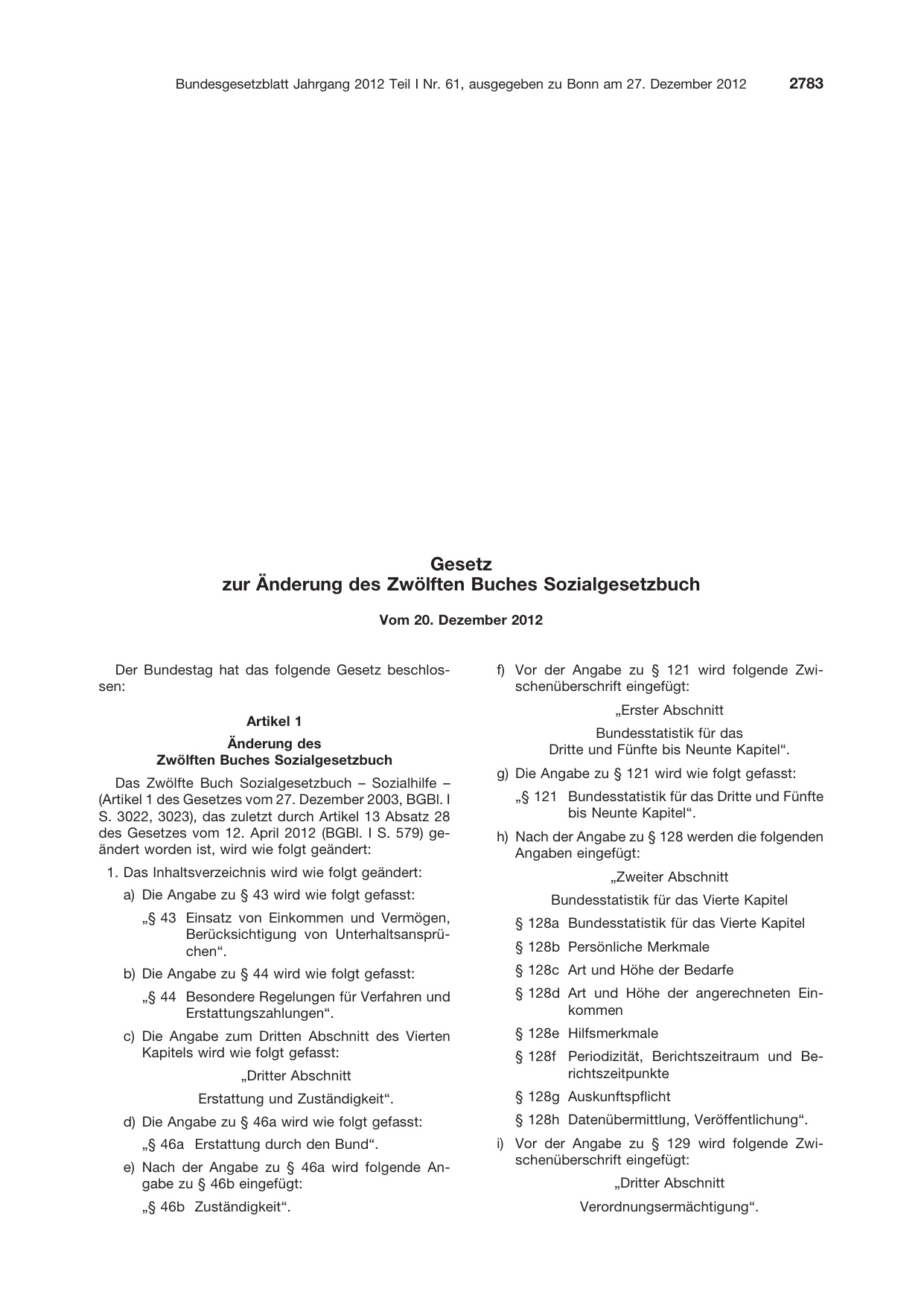 BGBl. 2012, Seite 2783 — Originalseite als Abbildung