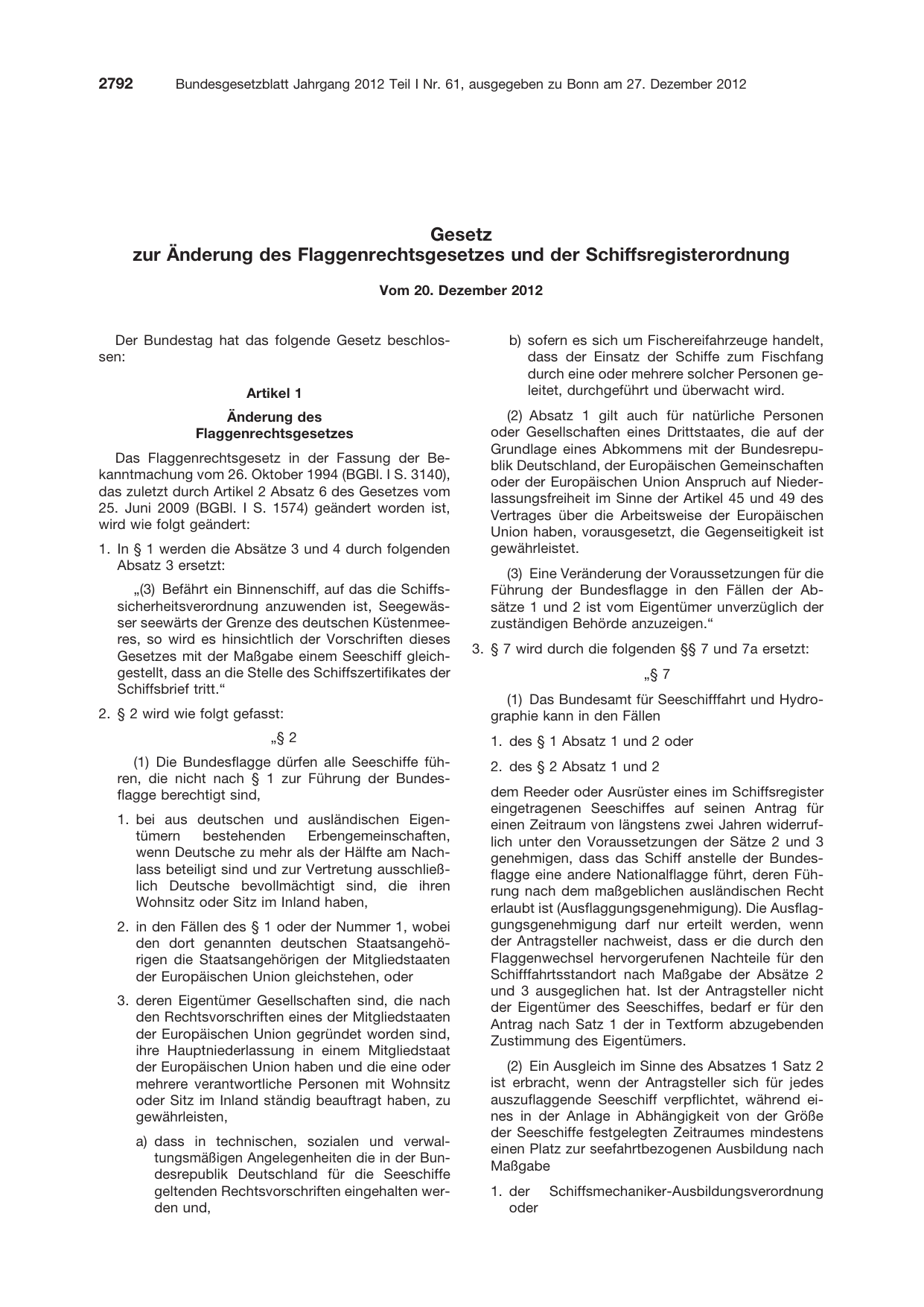 BGBl. 2012, Seite 2792 — Originalseite als Abbildung