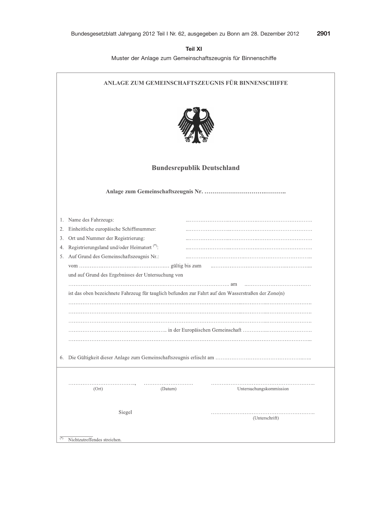 BGBl. 2012, Seite 2901 — Originalseite als Abbildung