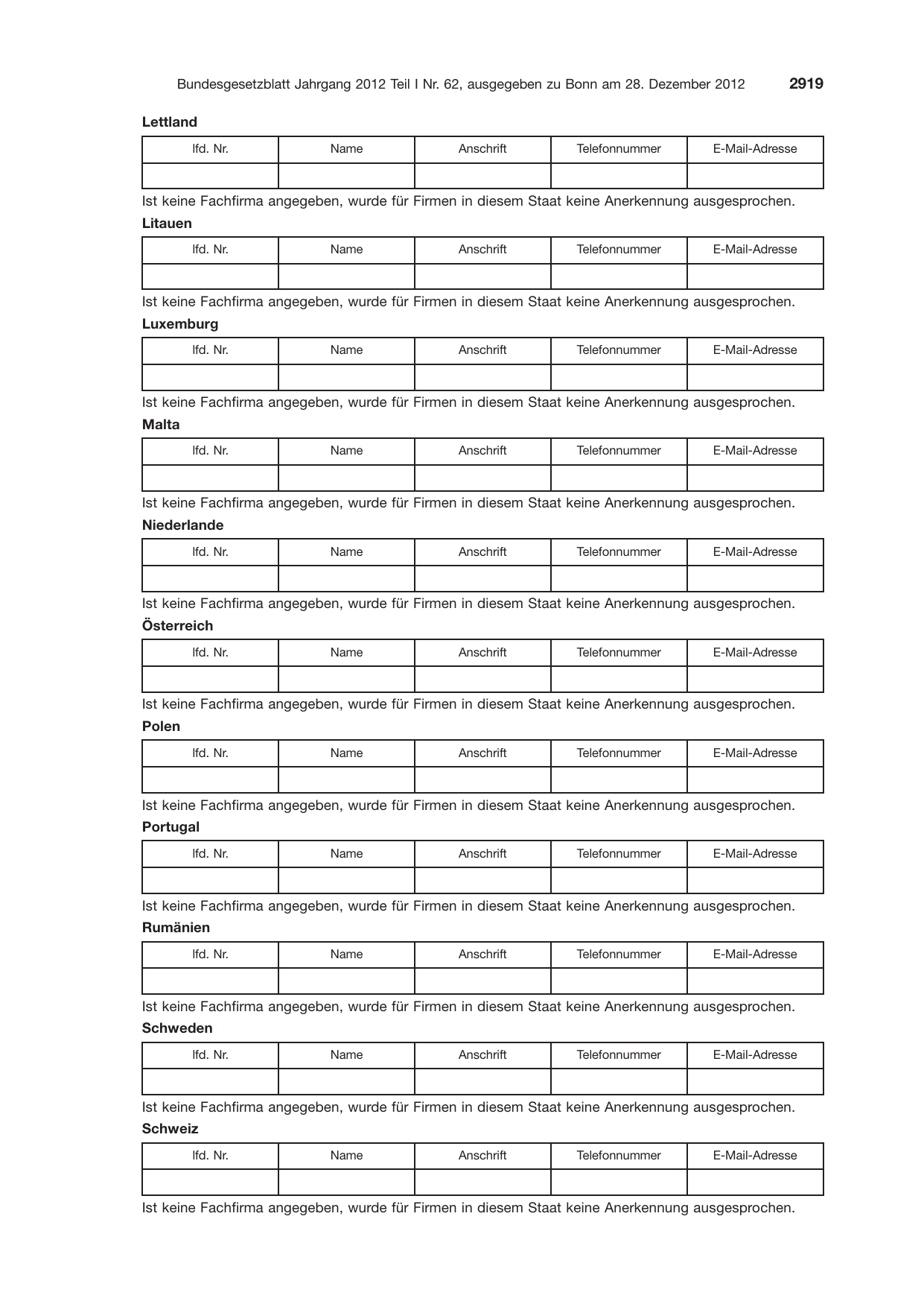 BGBl. 2012, Seite 2919 — Originalseite als Abbildung