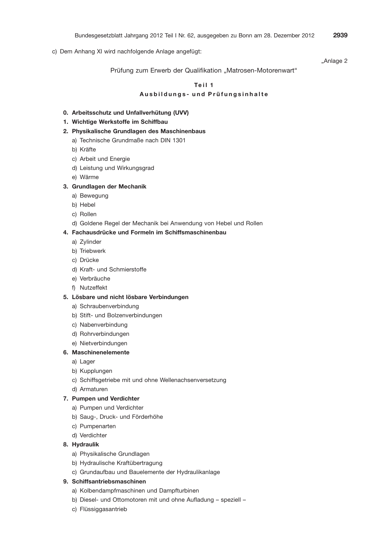BGBl. 2012, Seite 2939 — Originalseite als Abbildung