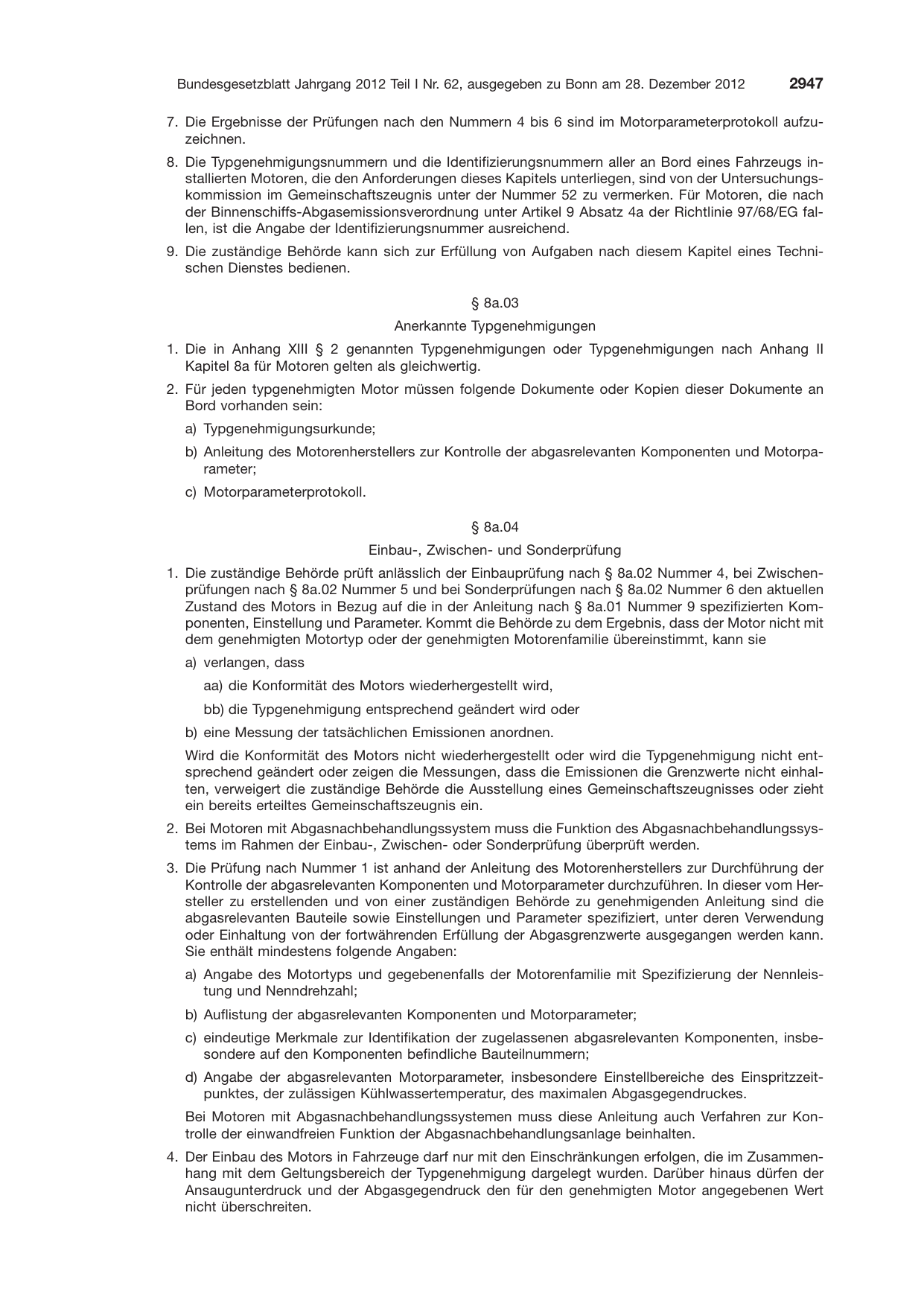 BGBl. 2012, Seite 2947 — Originalseite als Abbildung
