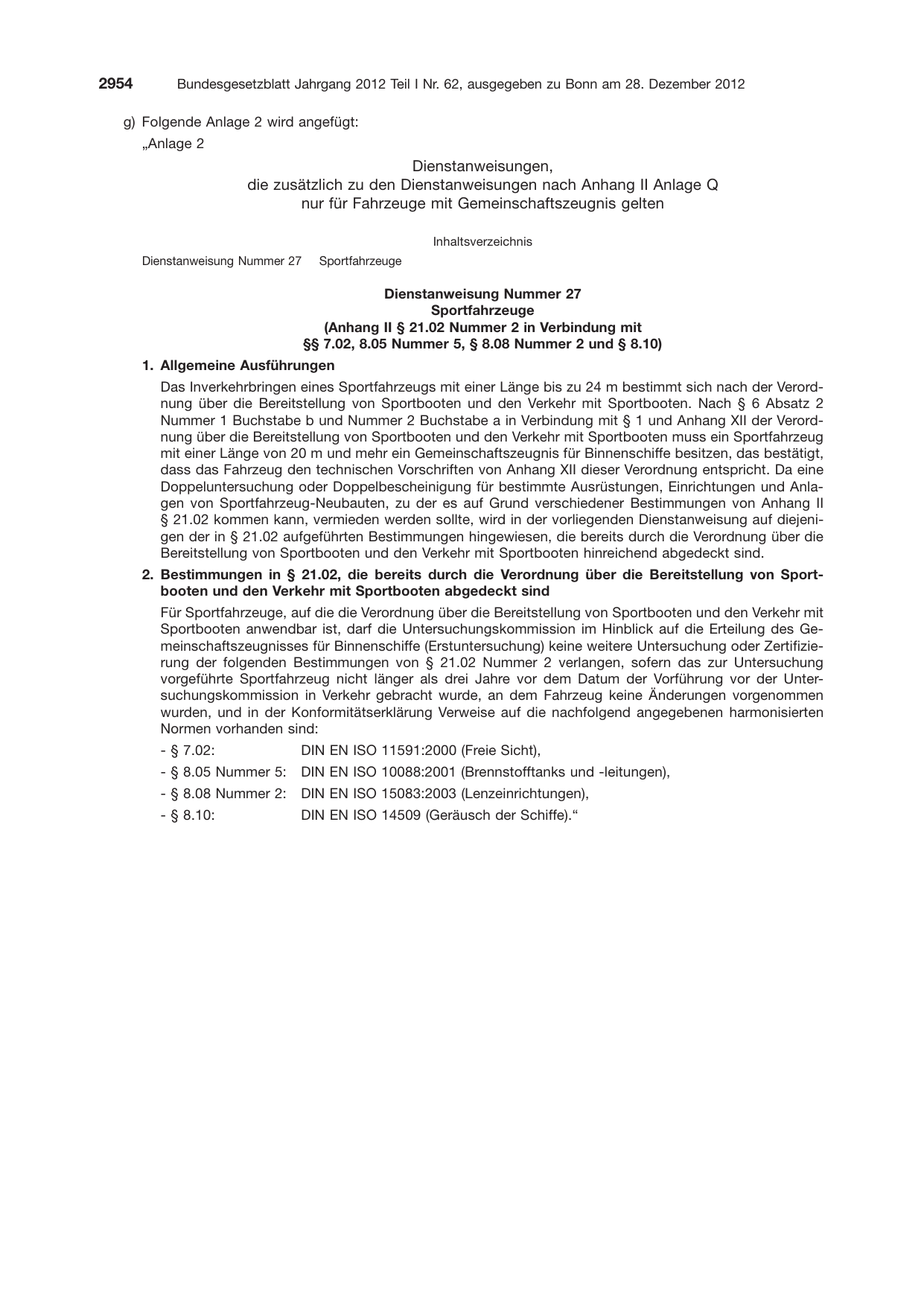 BGBl. 2012, Seite 2954 — Originalseite als Abbildung