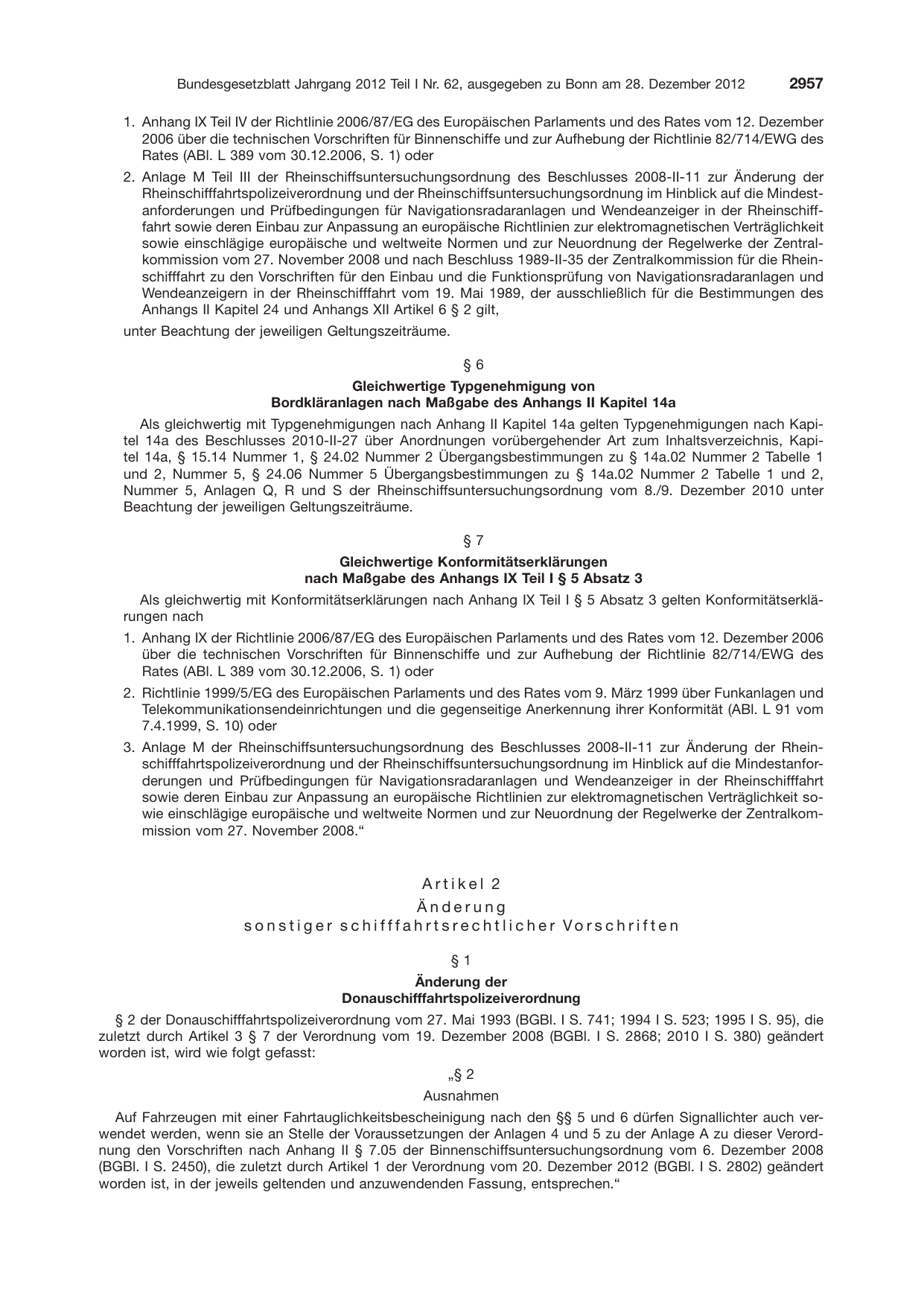 BGBl. 2012, Seite 2957 — Originalseite als Abbildung