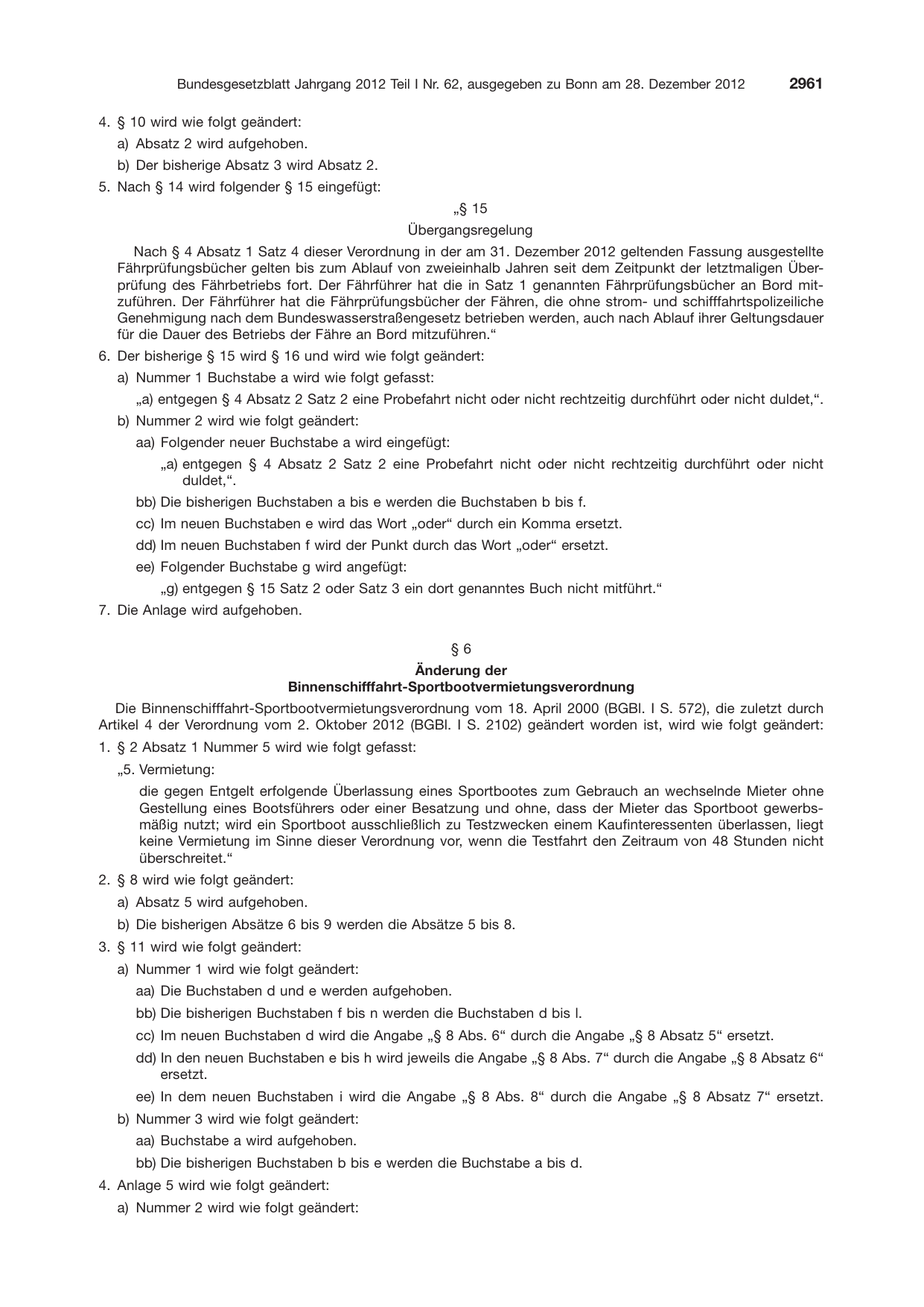 BGBl. 2012, Seite 2961 — Originalseite als Abbildung