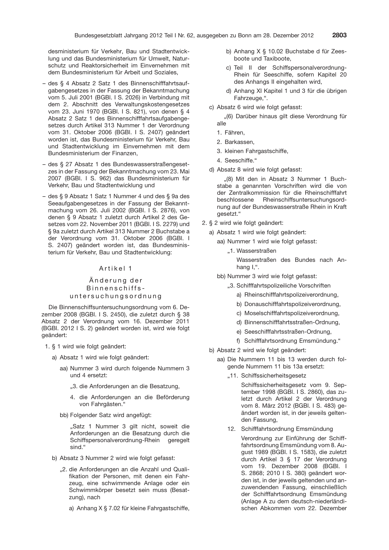 BGBl. 2012, Seite 2803 — Originalseite als Abbildung