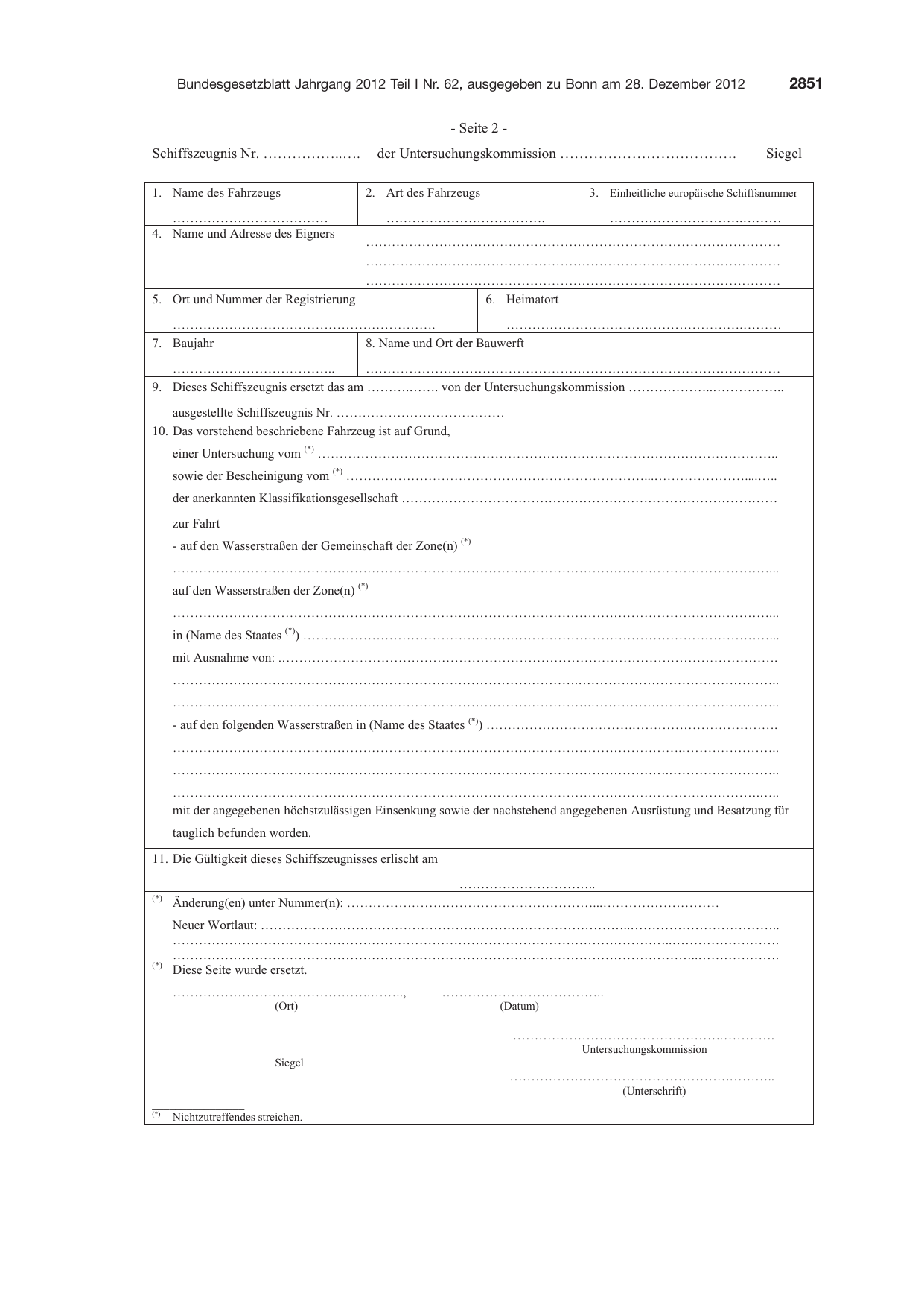 BGBl. 2012, Seite 2851 — Originalseite als Abbildung