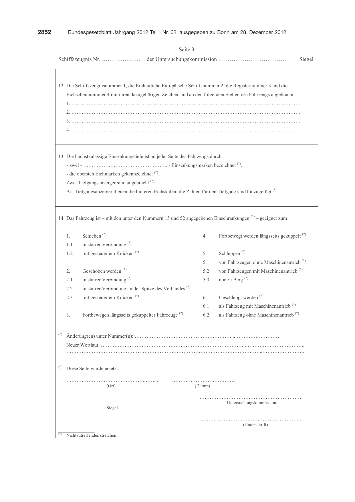 BGBl. 2012, Seite 2852 — Originalseite als Abbildung