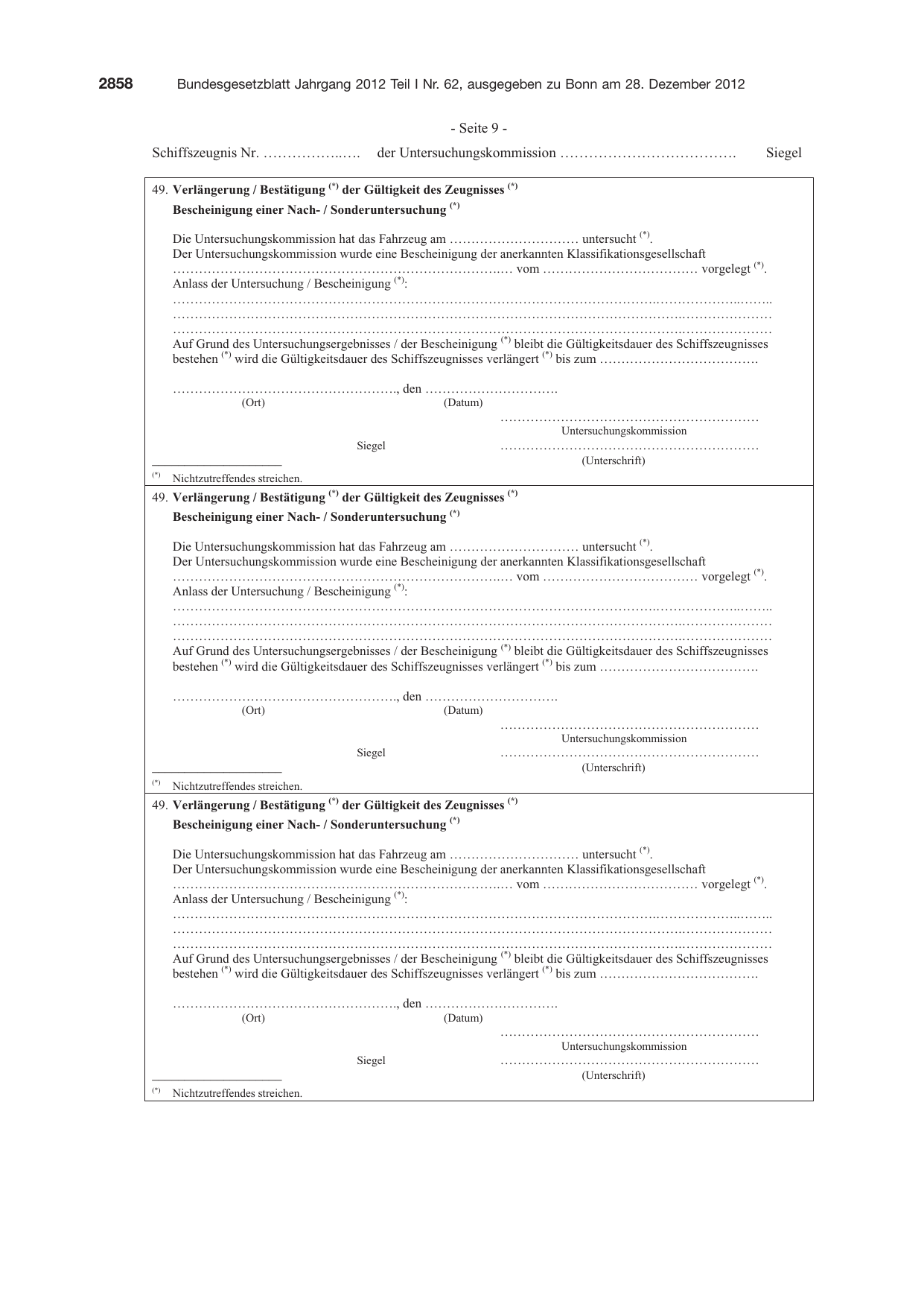 BGBl. 2012, Seite 2858 — Originalseite als Abbildung