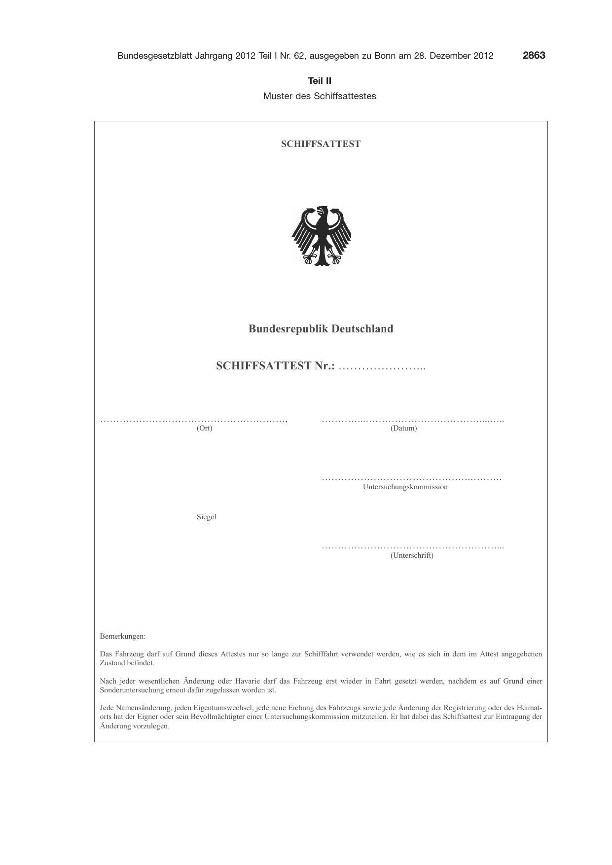 BGBl. 2012, Seite 2863 — Originalseite als Abbildung