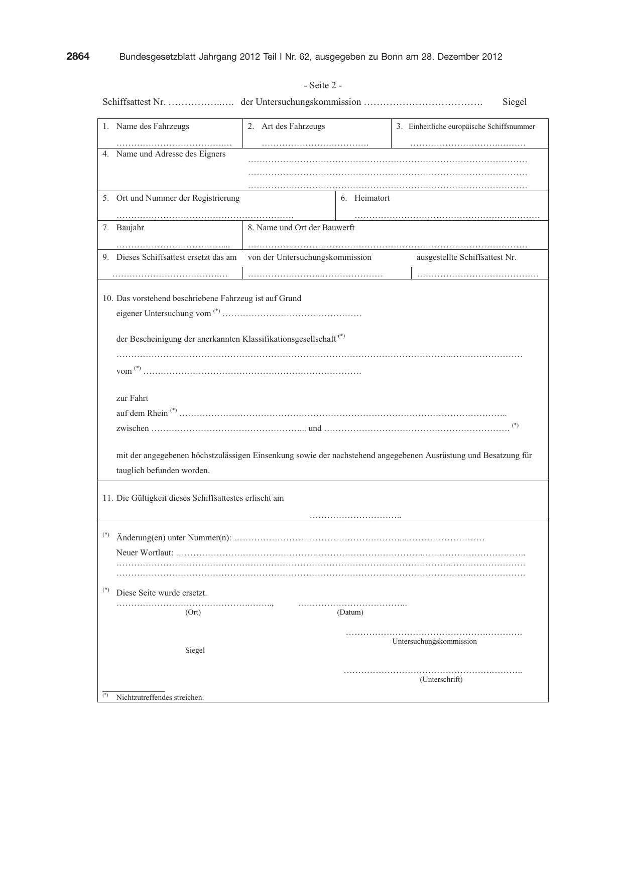 BGBl. 2012, Seite 2864 — Originalseite als Abbildung