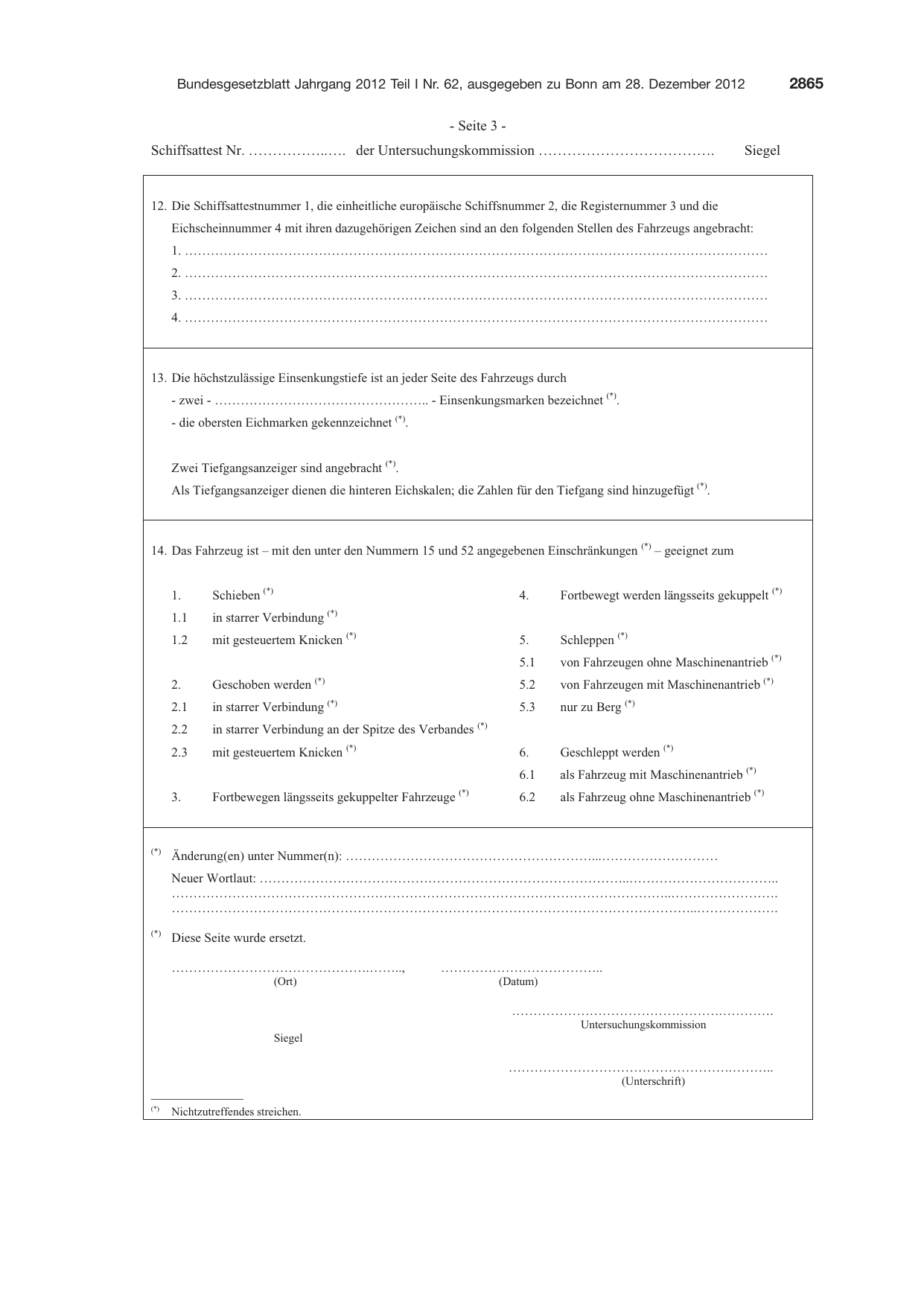 BGBl. 2012, Seite 2865 — Originalseite als Abbildung