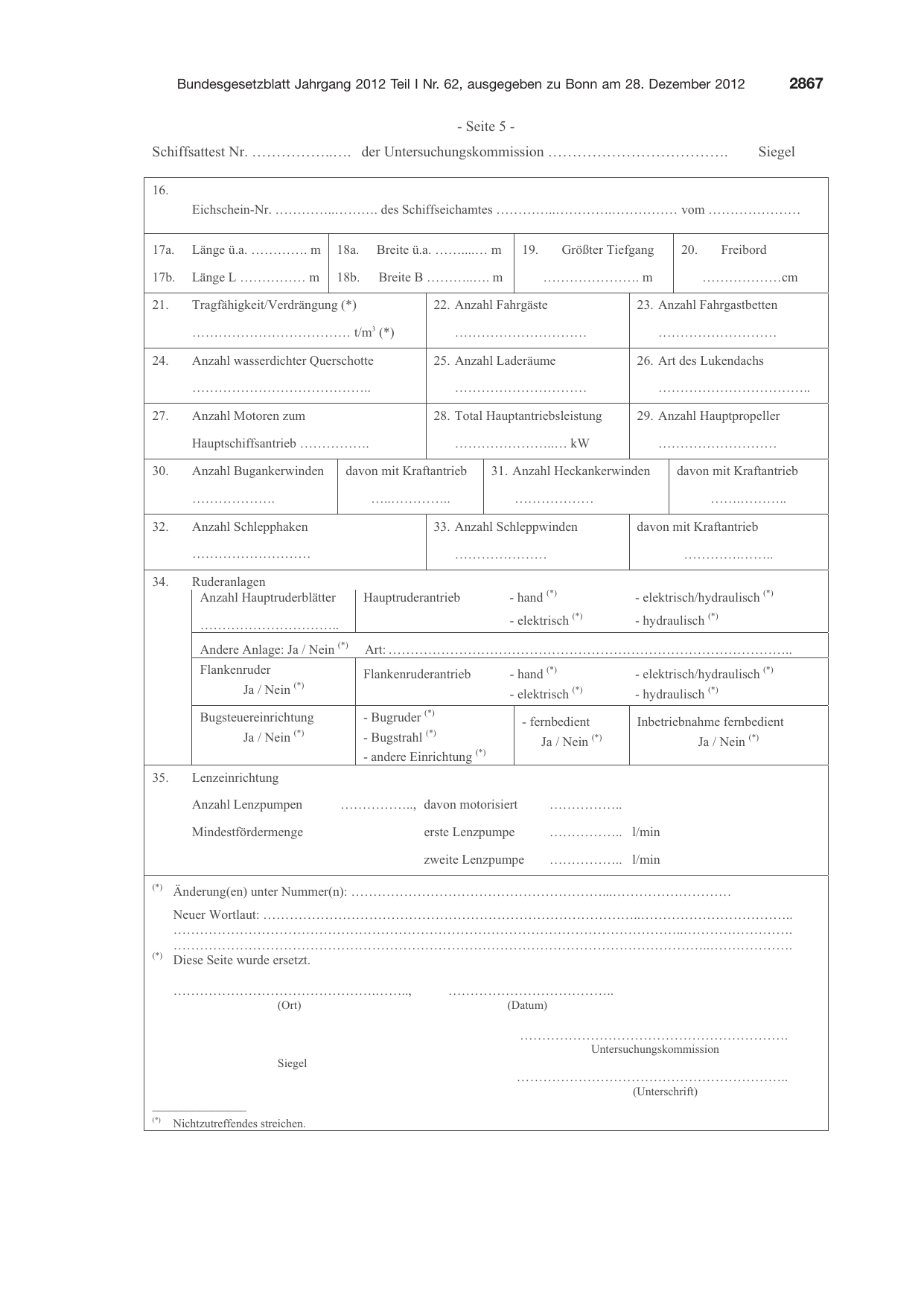 BGBl. 2012, Seite 2867 — Originalseite als Abbildung