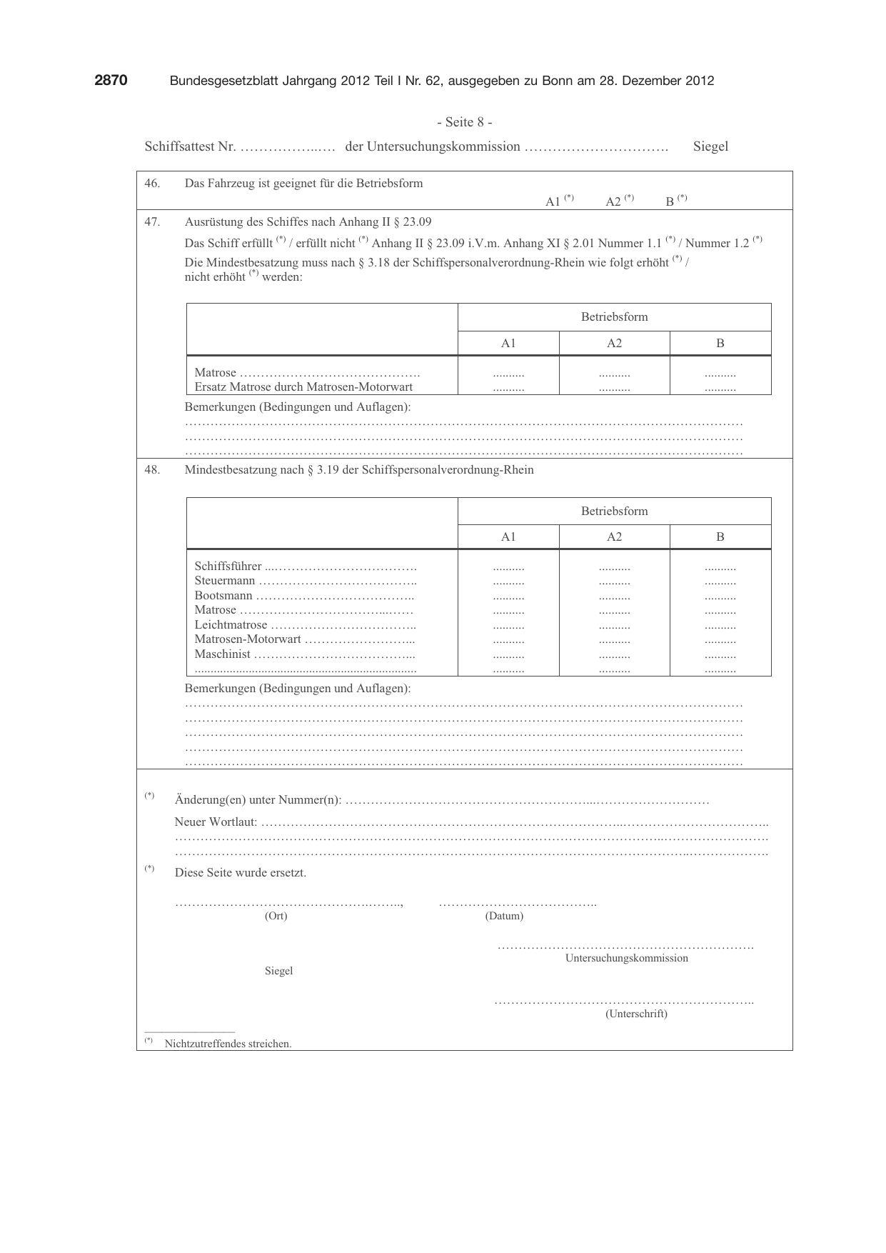 BGBl. 2012, Seite 2870 — Originalseite als Abbildung