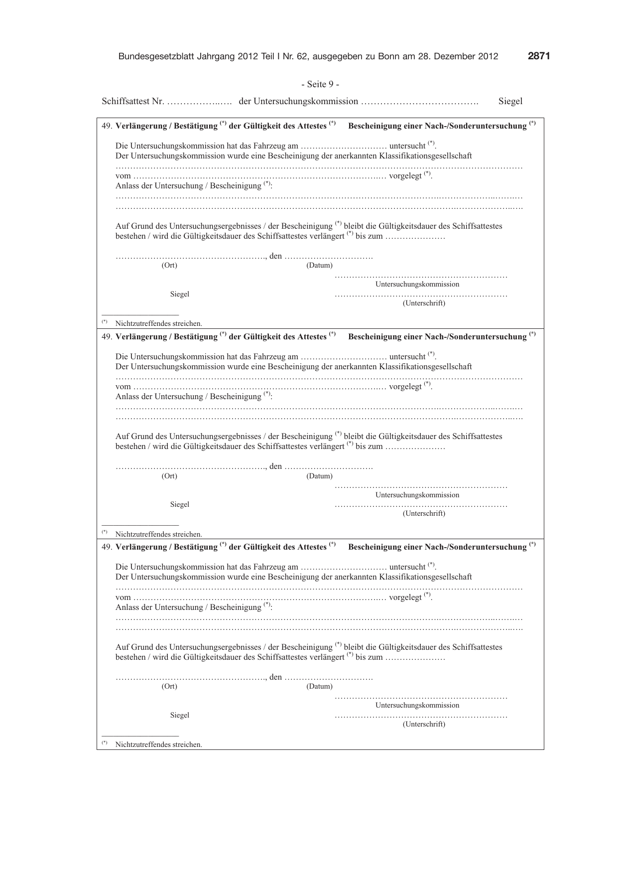 BGBl. 2012, Seite 2871 — Originalseite als Abbildung