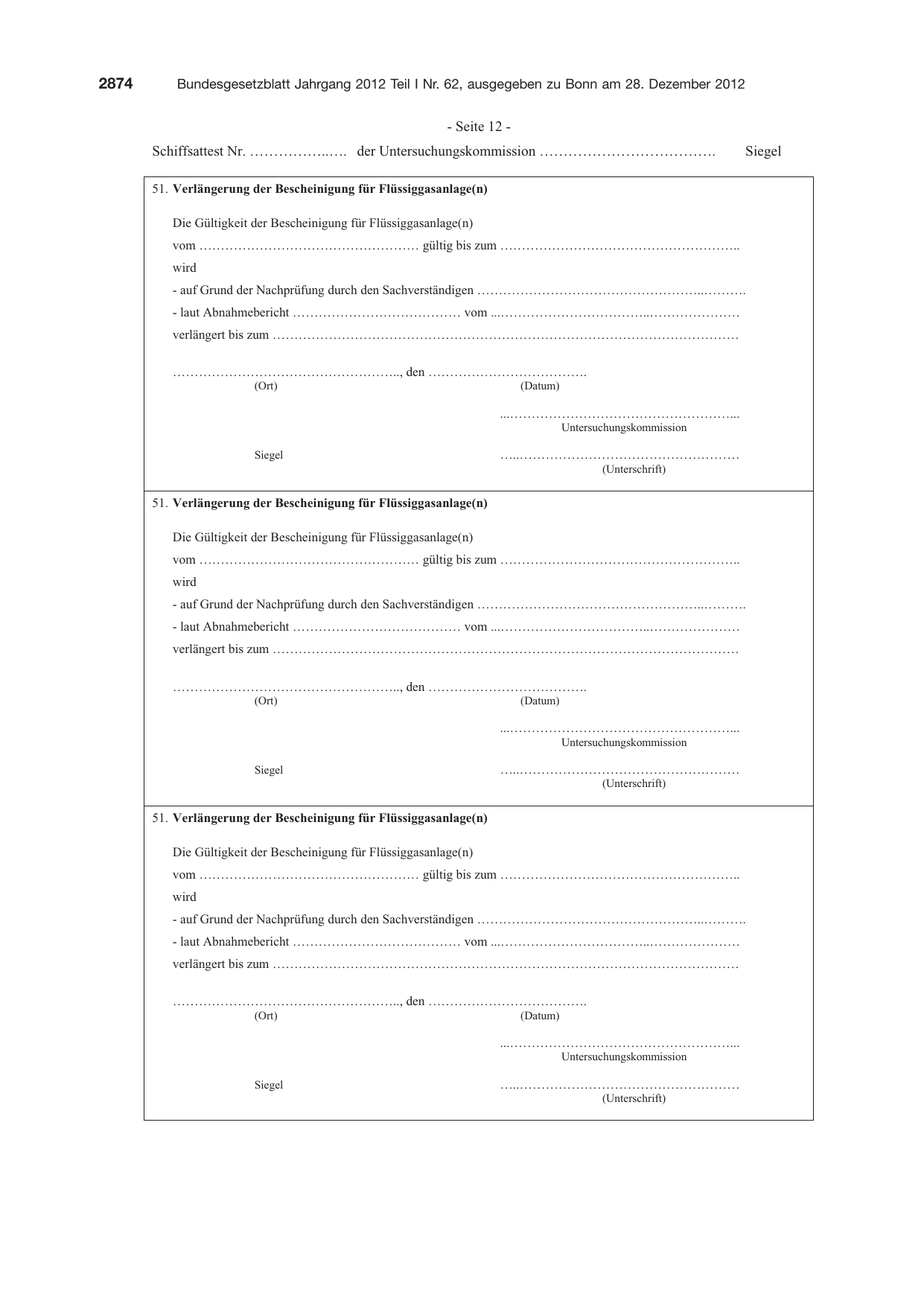 BGBl. 2012, Seite 2874 — Originalseite als Abbildung