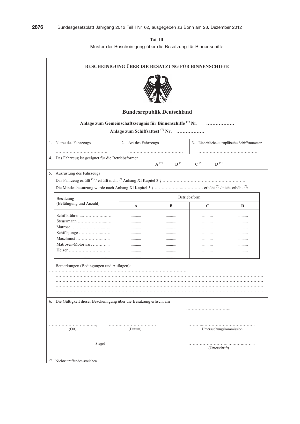 BGBl. 2012, Seite 2876 — Originalseite als Abbildung
