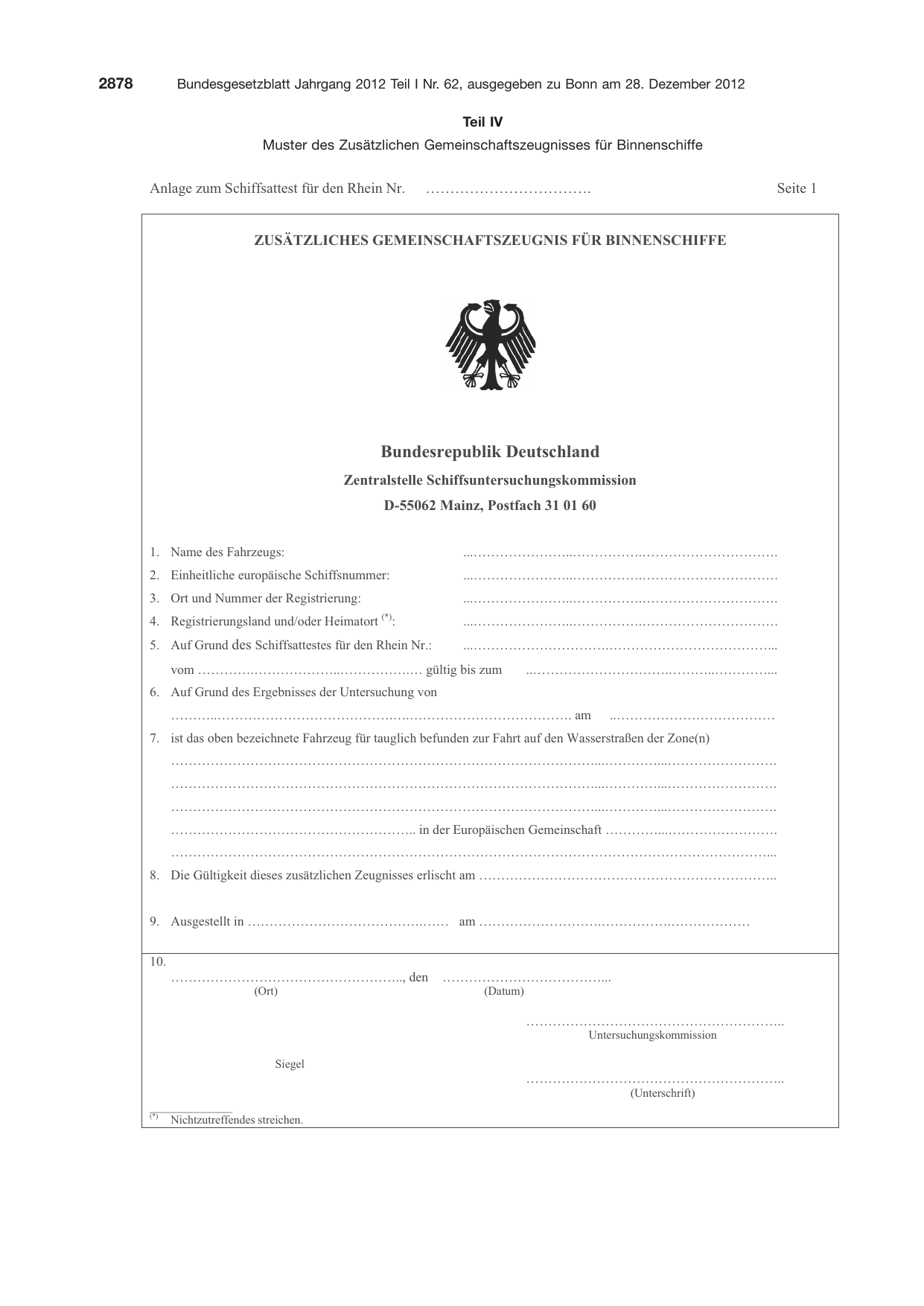 BGBl. 2012, Seite 2878 — Originalseite als Abbildung