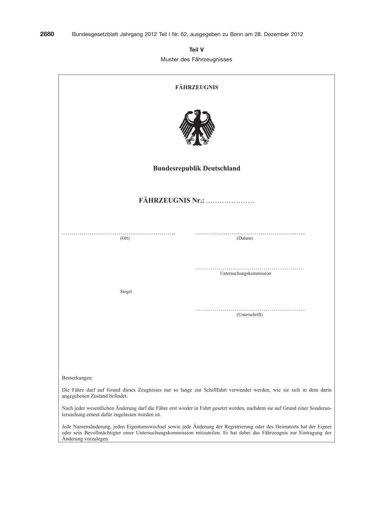 BGBl. 2012, Seite 2880 — Originalseite als Abbildung