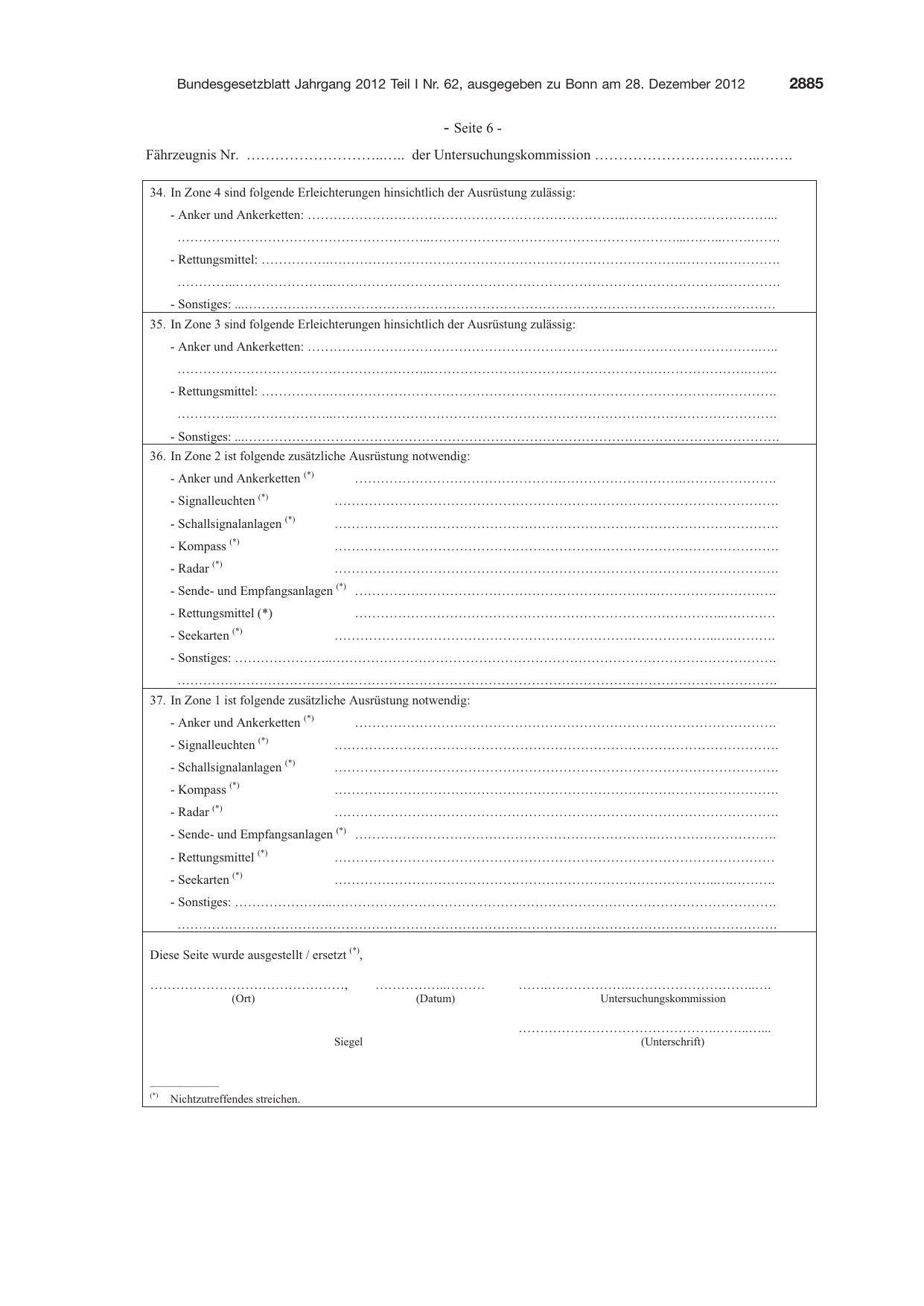 BGBl. 2012, Seite 2885 — Originalseite als Abbildung